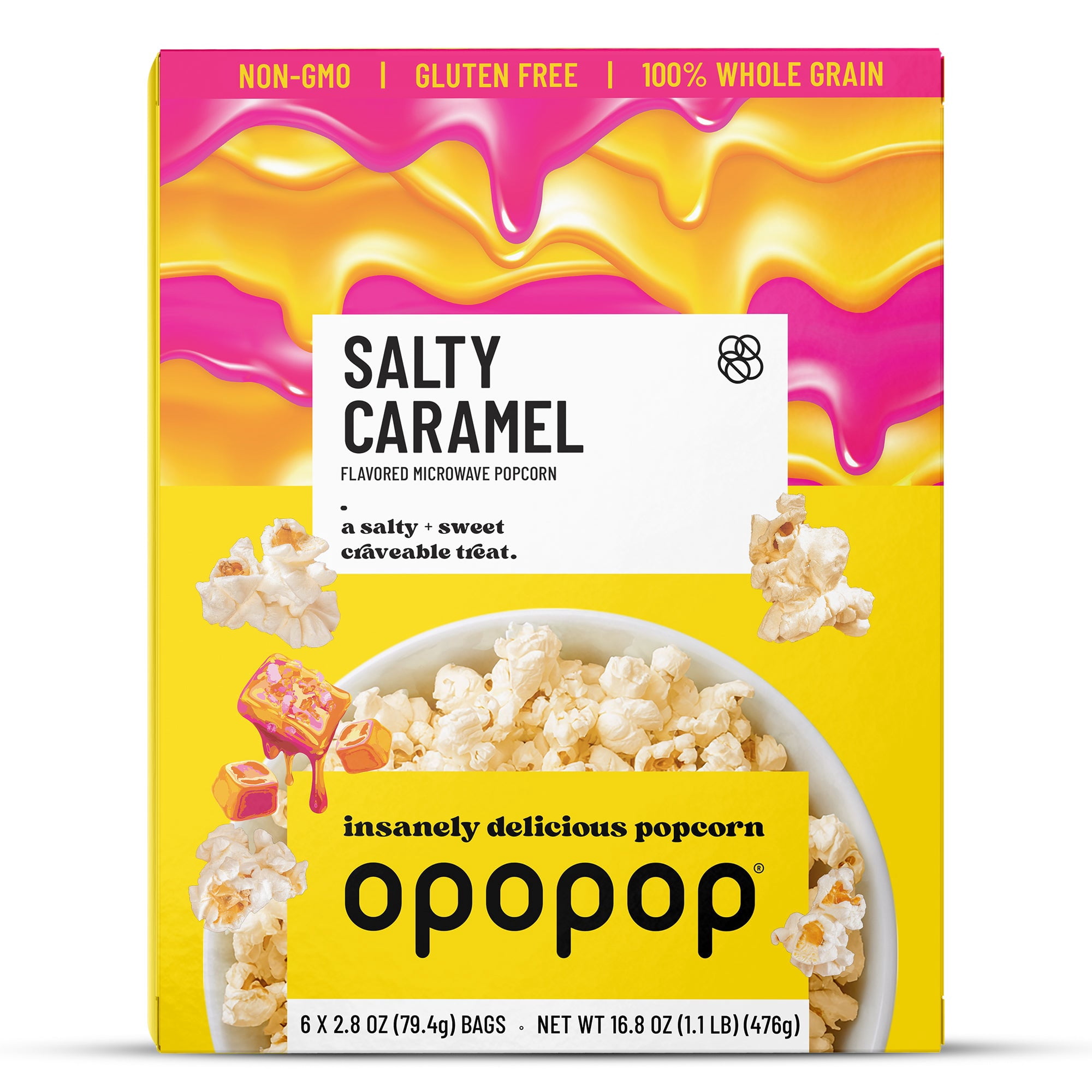 Opopop Microwave Popcorn Salty Caramel Flavor 2.8oz/6ct