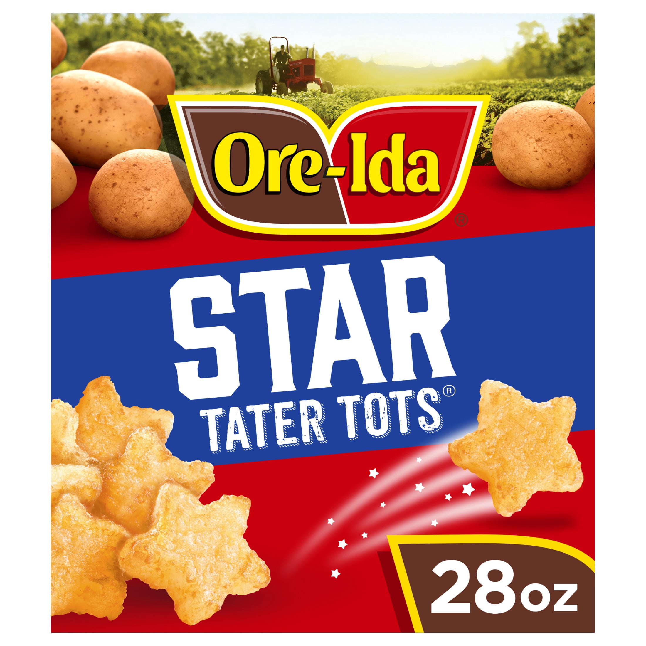 Ore-Ida Star Shaped Tater Tots Seasoned Shredded Frozen Potatoes, 1 Bag, for Easy Snacks and Dinner Sides, Gluten-Free, 28 oz