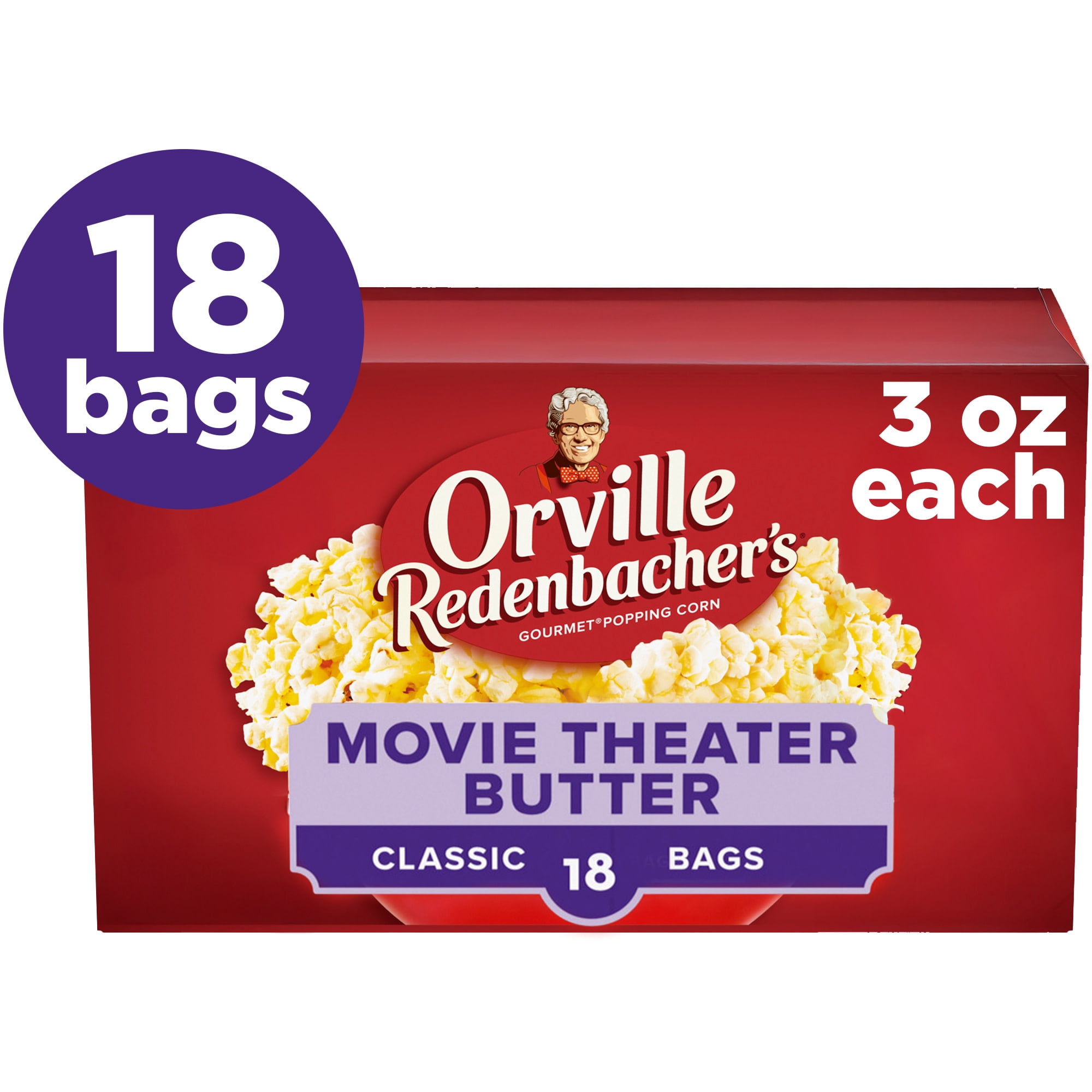 Orville Redenbachers Microwave Popcorn, Movie Theater Butter Flavor, 3 oz., 18-Count