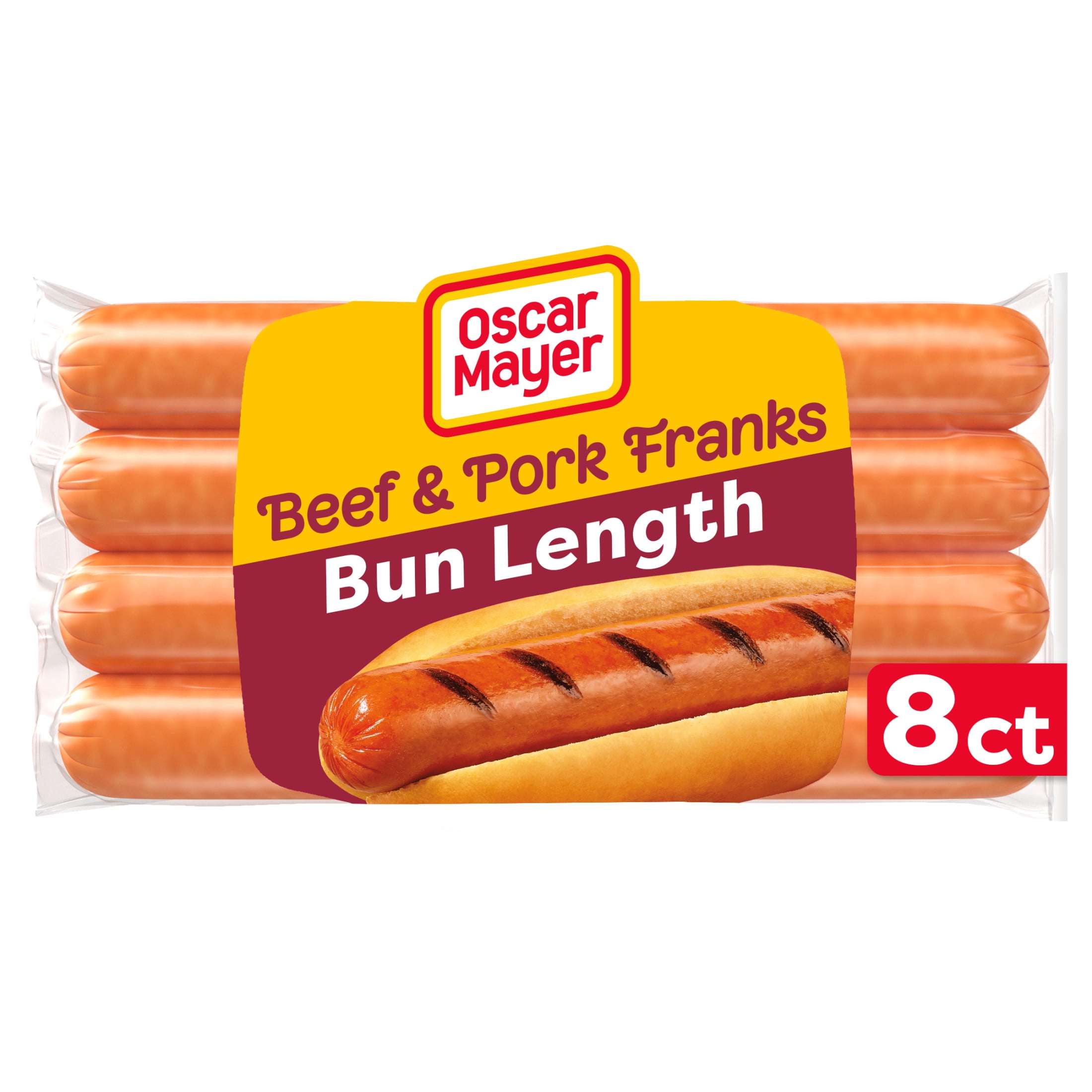 Oscar Mayer Bun-Length Beef and Pork Franks Hot Dogs, 8 Count Pack
