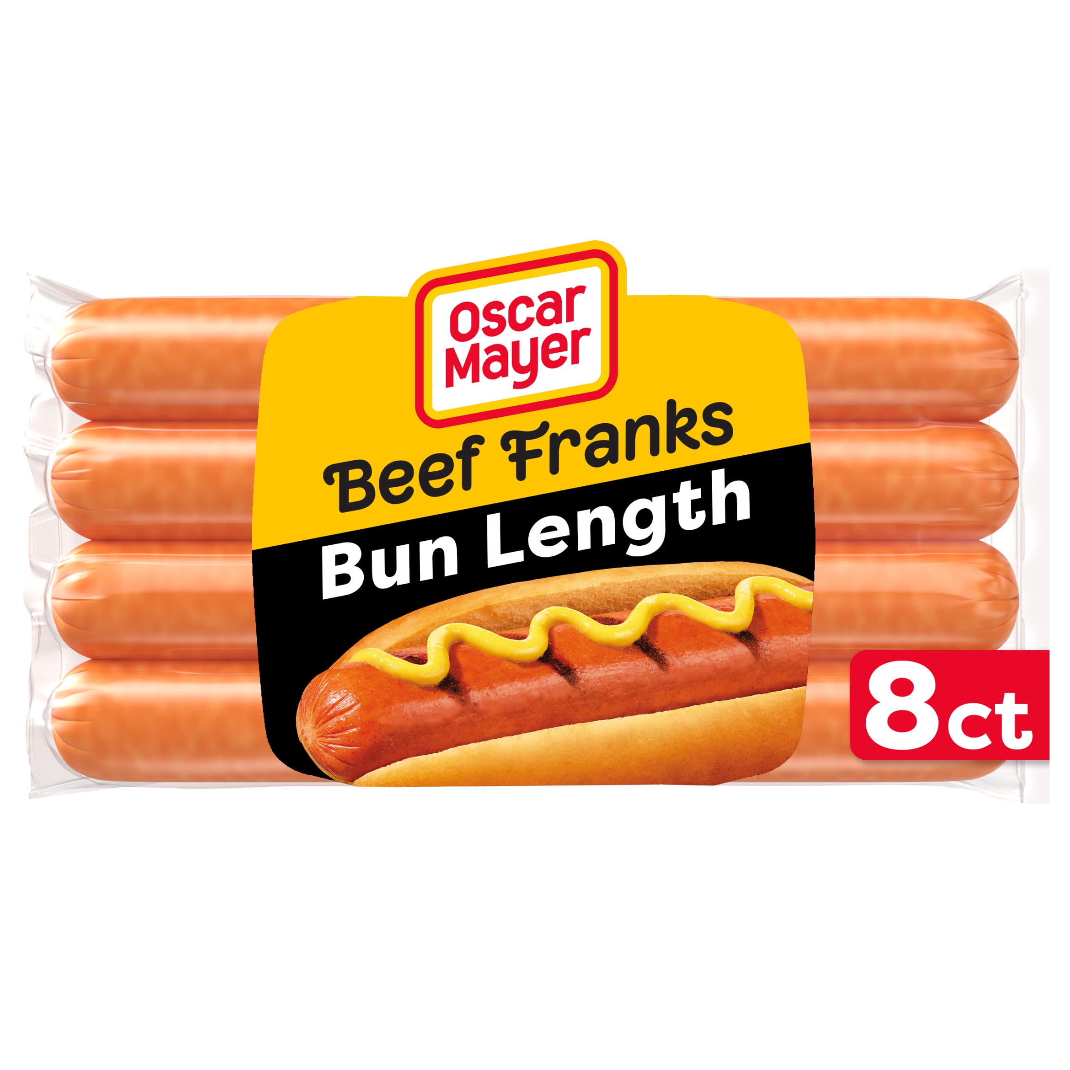 Oscar Mayer Bun-Length Beef Franks Hot Dogs, 8 Count Pack