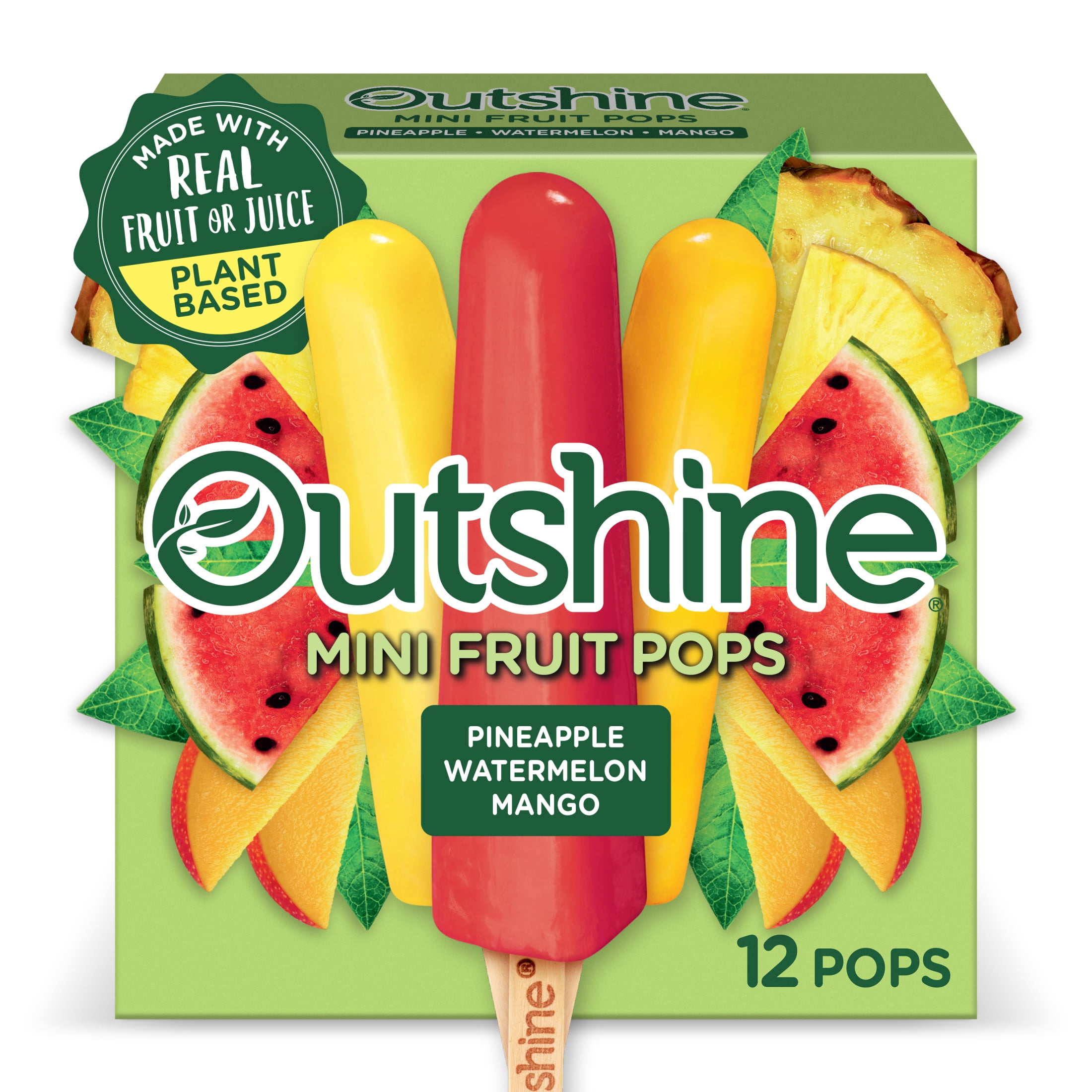 Outshine Pineapple, Watermelon, and Mango Mini Fruit Pops, Variety Pack, 12 Count