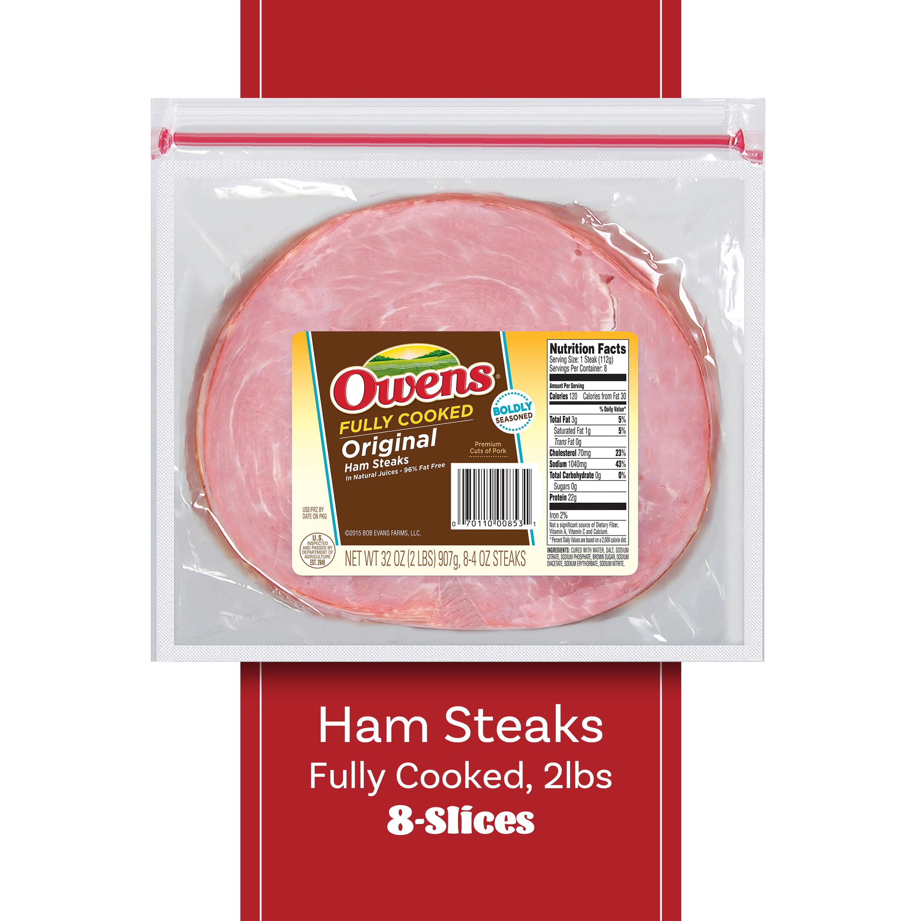 Owens Original Fully Cooked Ham Steaks, 32 oz, 8 Ct