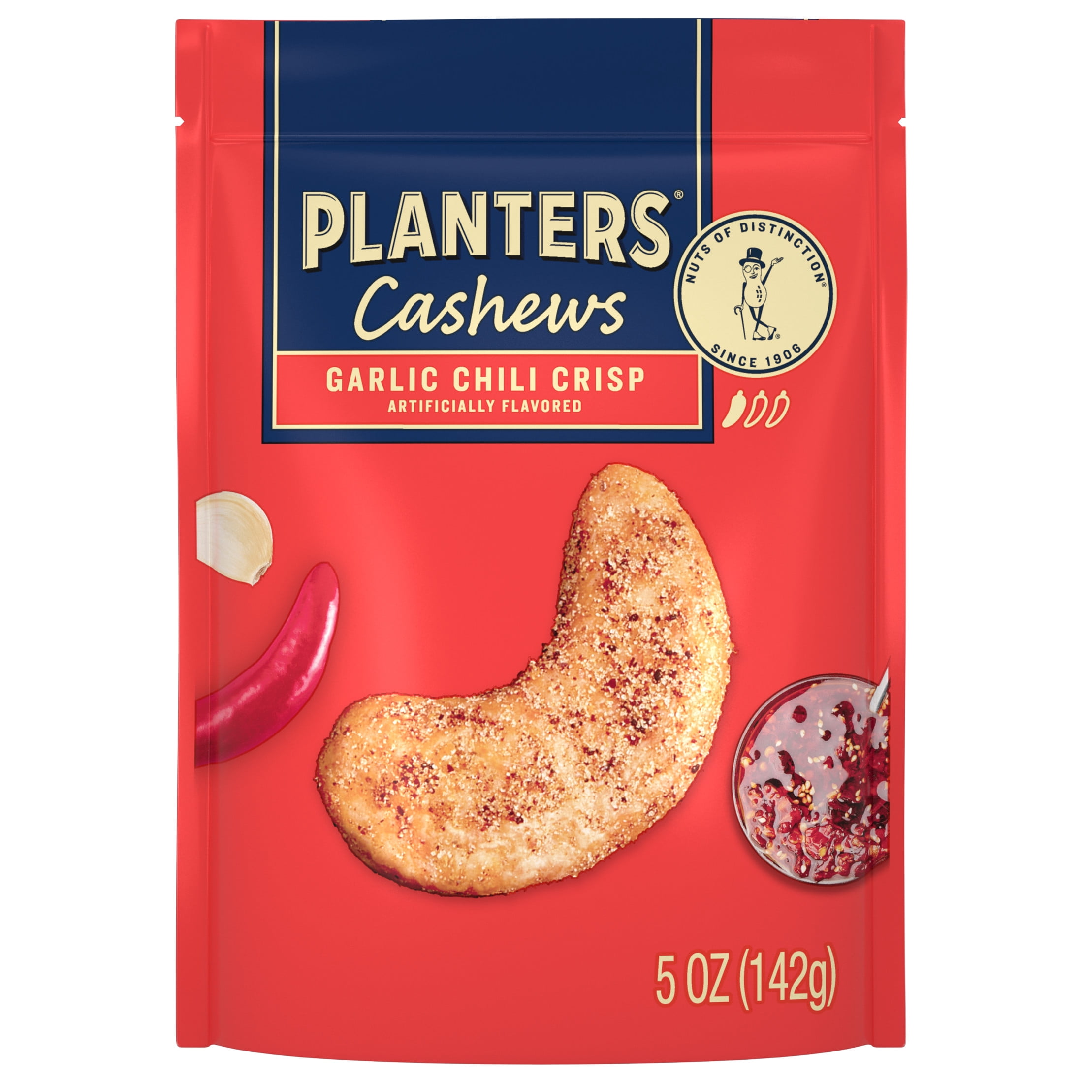 PLANTERS Garlic Chili Crisp Flavored Cashews, 5 oz Resealable Bag