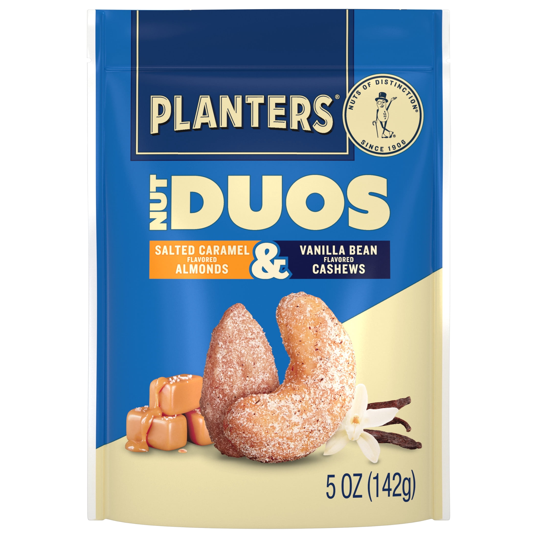 Planters Nut Duos Salted Caramel Almonds & Vanilla Bean Cashews, 5 oz Resealable Bag