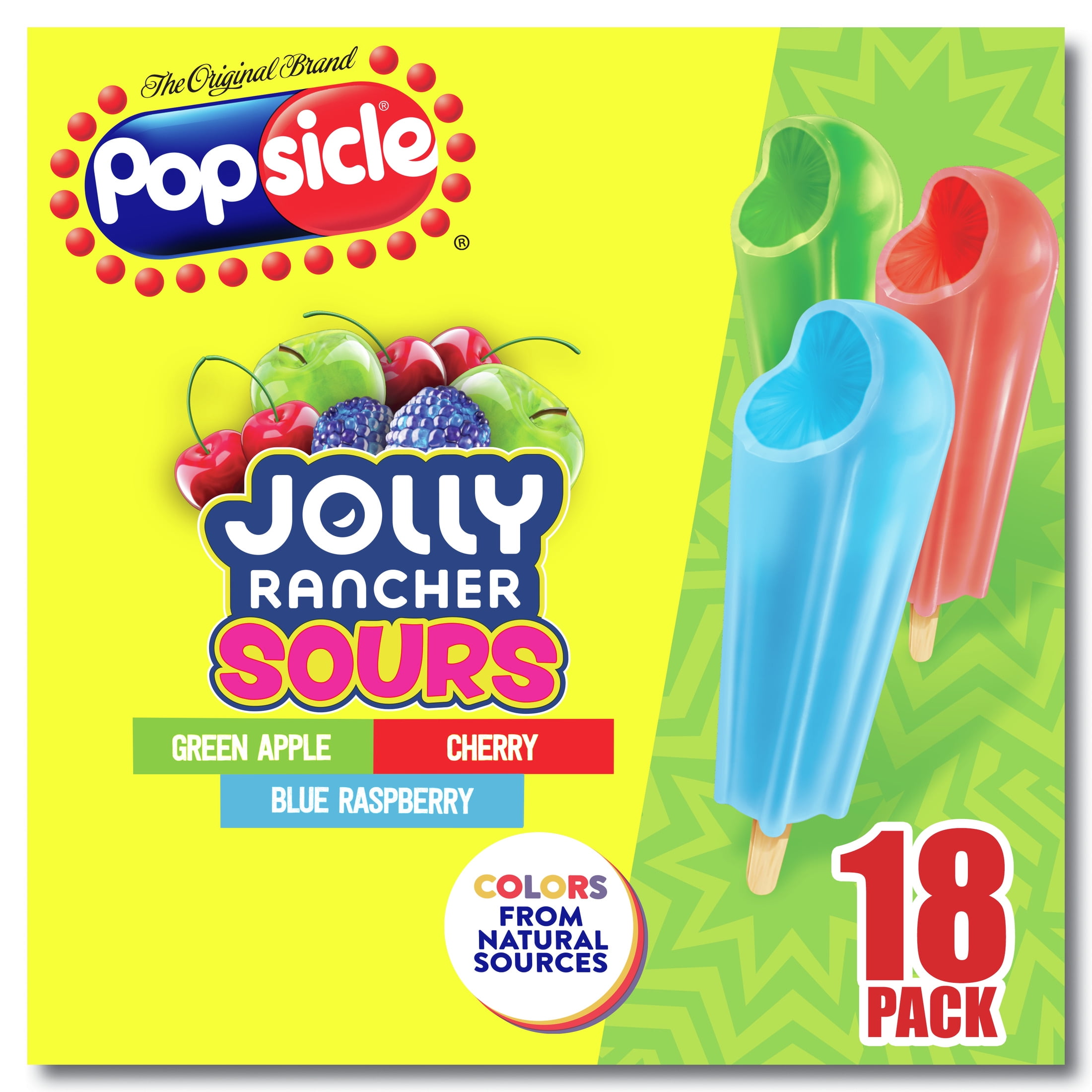 Popsicle Jolly Rancher Frozen Green Apple Cherry Blue Raspberry Ice Pops, Sours, 18 Count