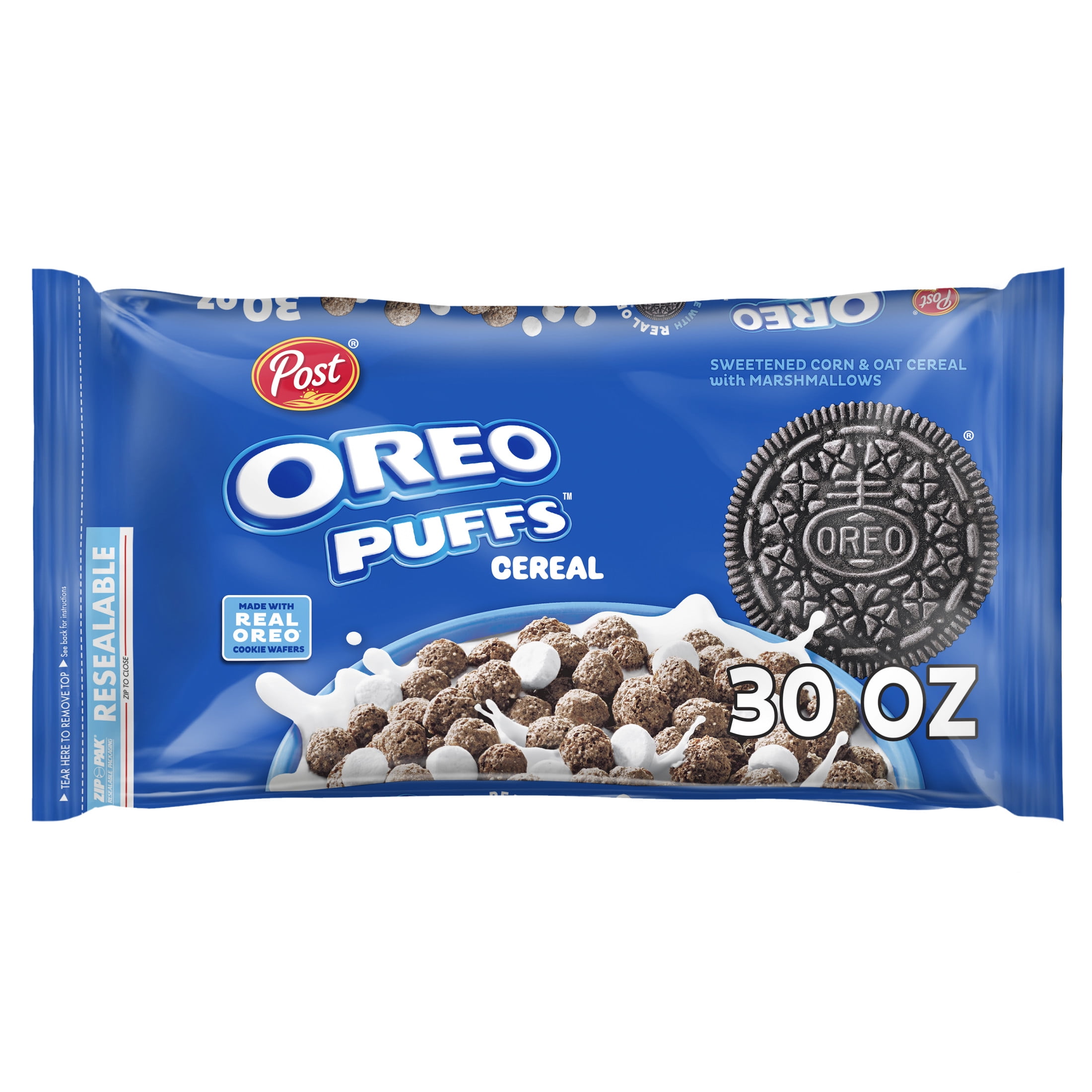 Post OREO PUFFS Chocolate & Marshmallow Breakfast Cereal, 30 oz Bag