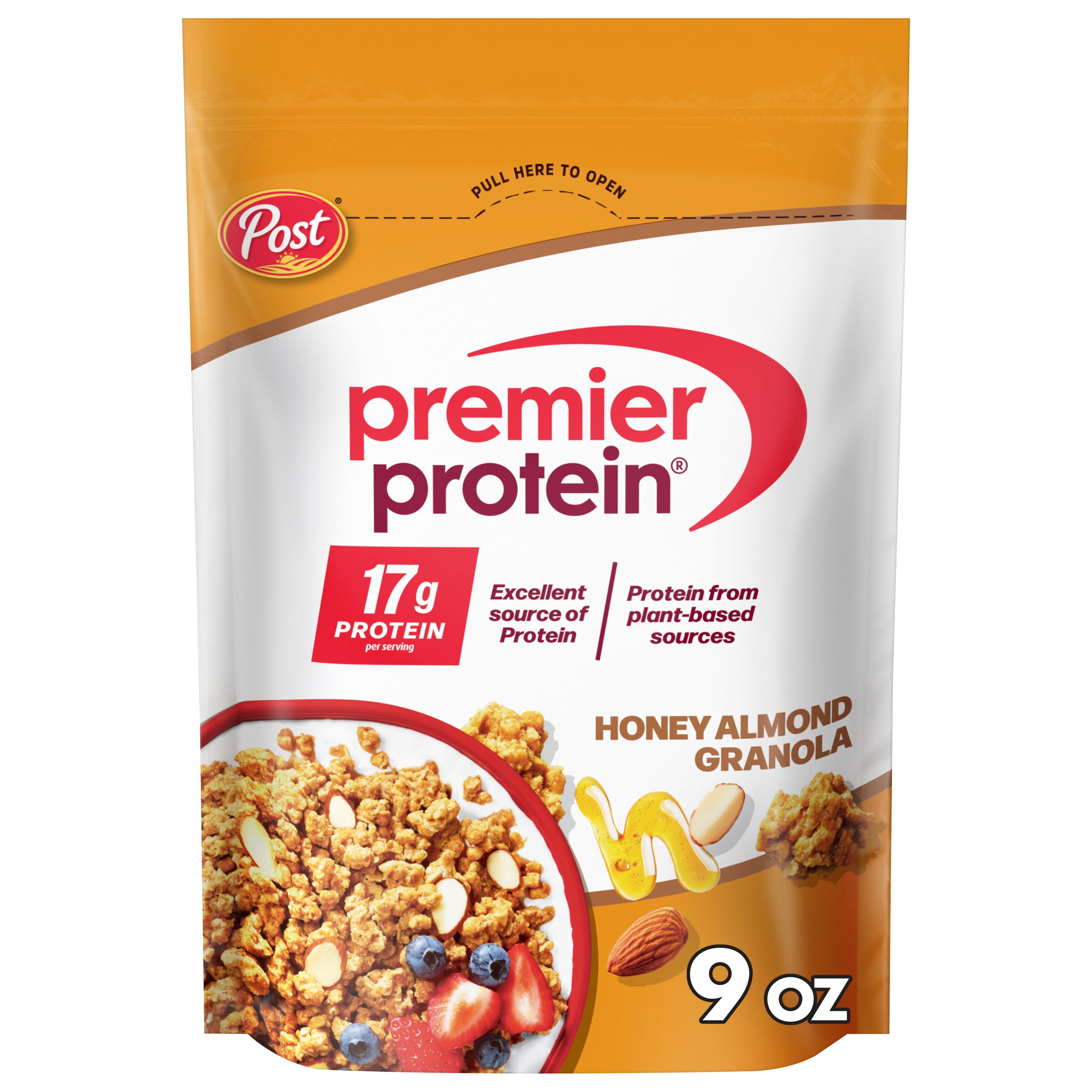 Premier Protein Granola, Honey Almond Flavored Crunchy Clusters, 9 oz Resealable Bag