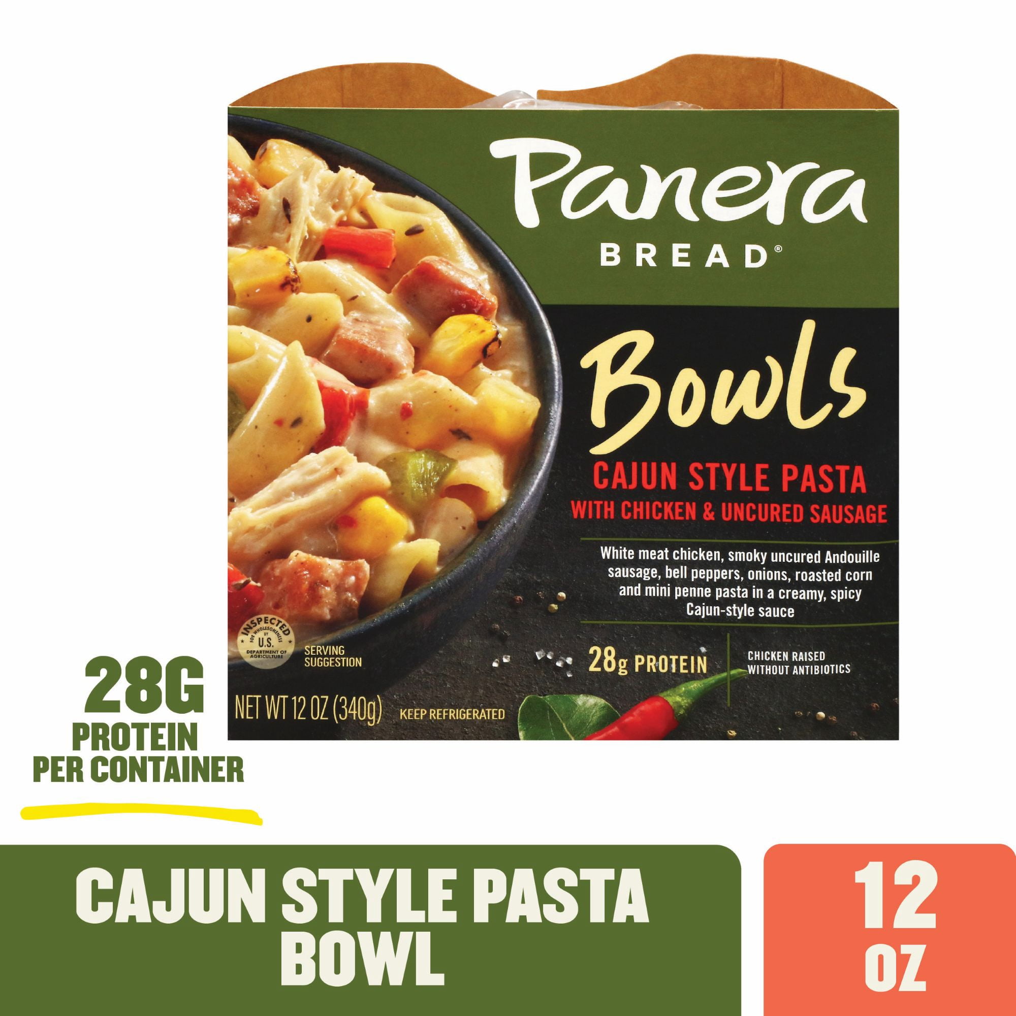 Panera Bread Bowls Cajun Style Pasta with Chicken & Uncured Sausage, 12 oz Refrigerated Meal 28g Protein Pasta Bowl
