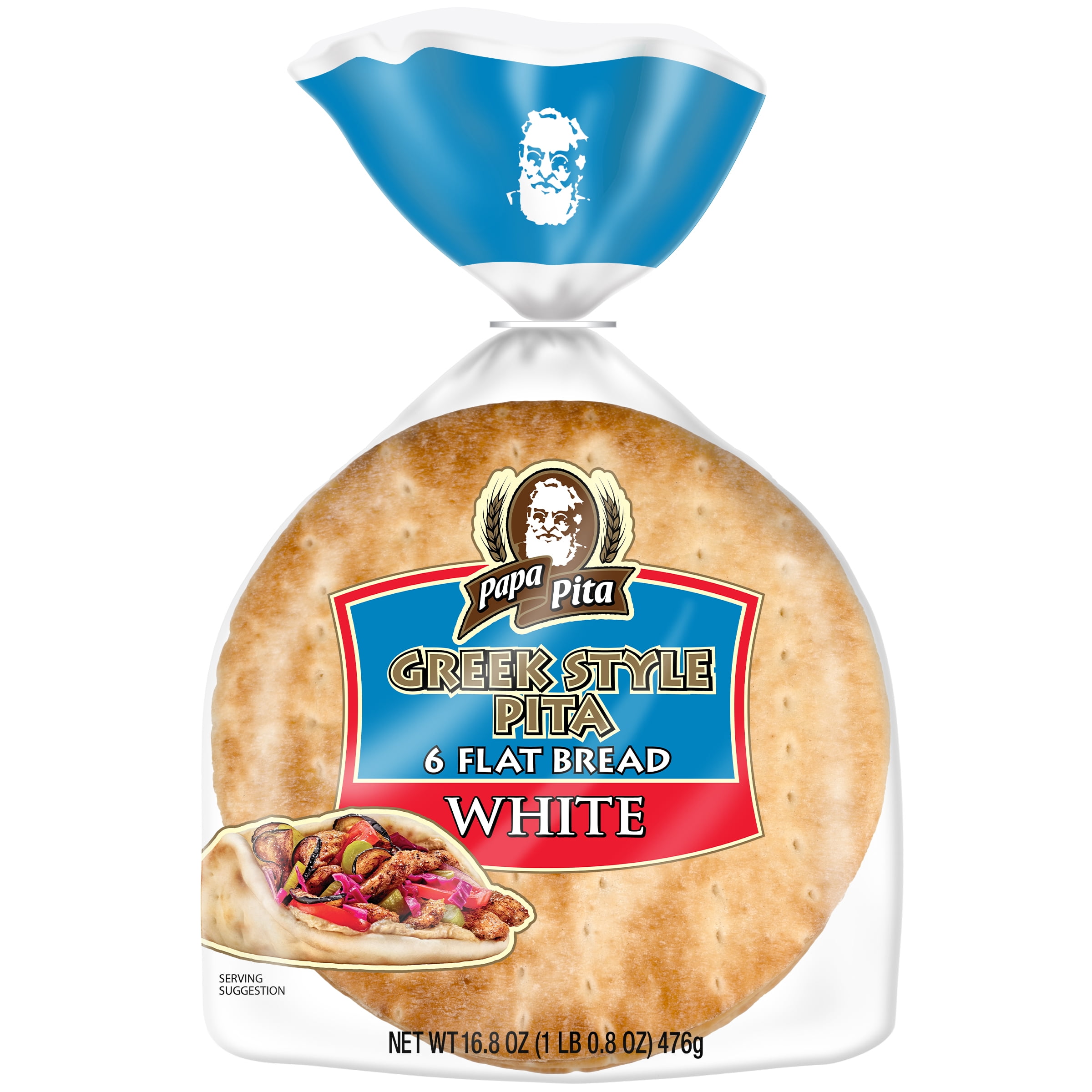 Papa Pita White Greek Pita Flat Bread, Shelf-Stable, 16.8 Ounce Package