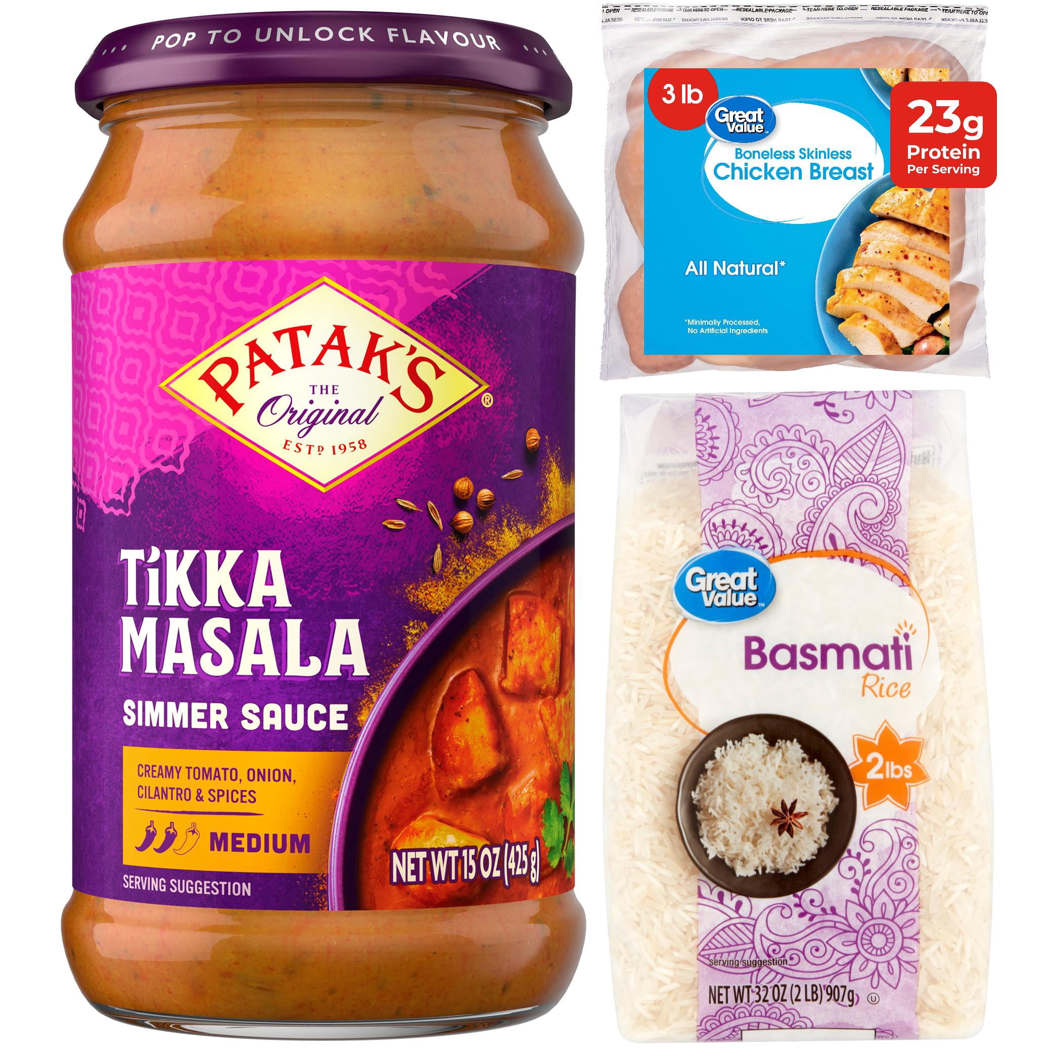 Patak's Tikka Masala Chicken with Great Value Basmati Rice Meal Bundle