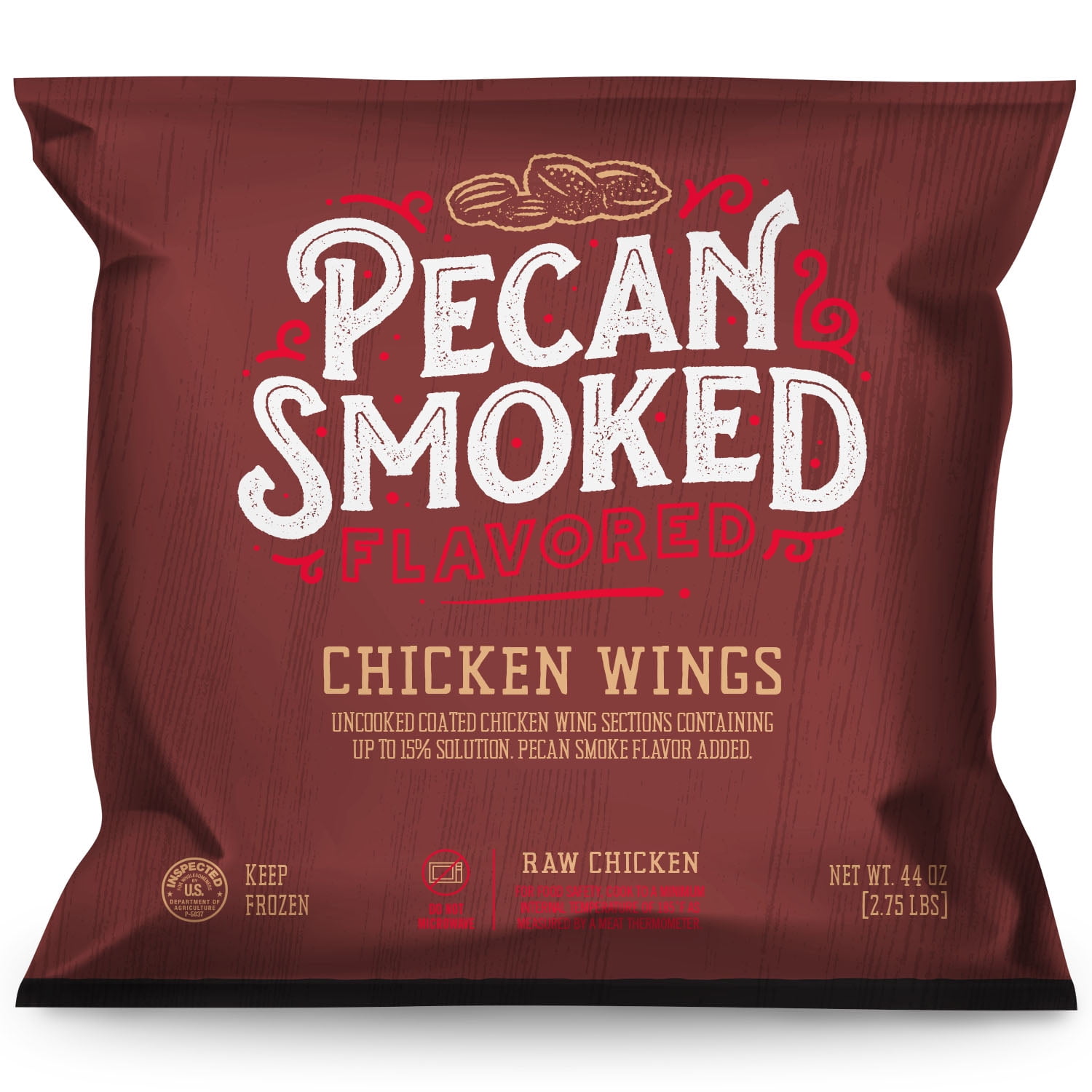 Pecan Smoked Chicken Wings, 16g Protein per 4oz Serving, 2.75 lb (Raw) (Frozen)