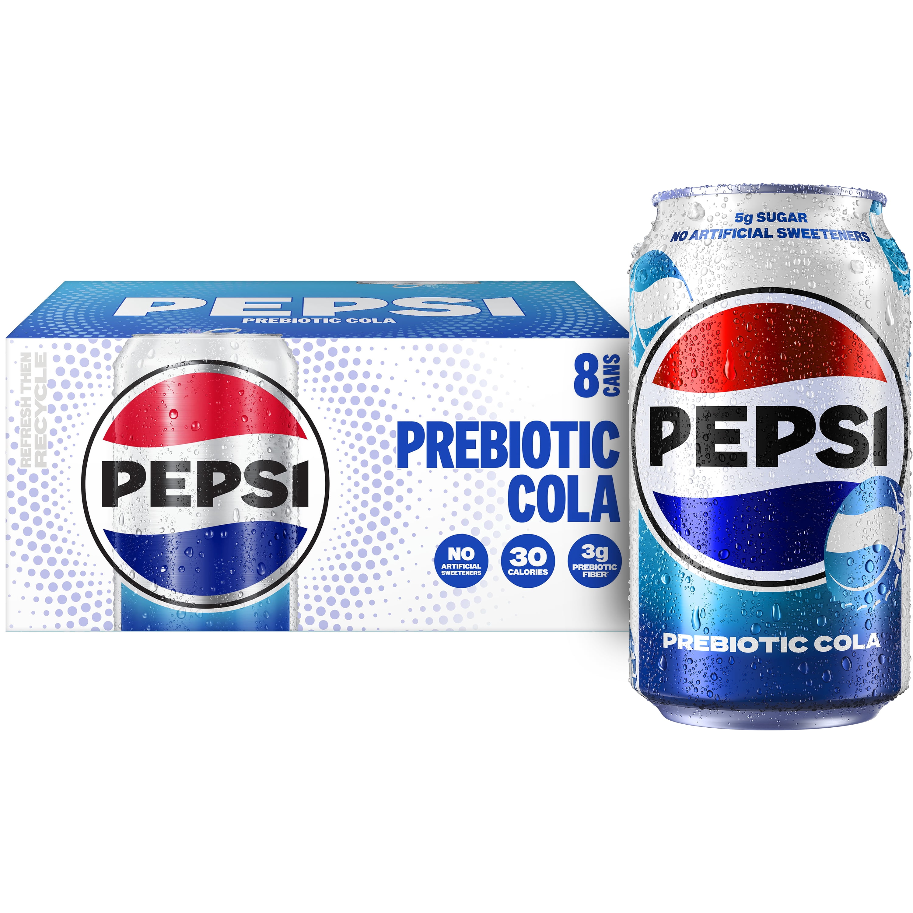Pepsi Prebiotic Cola Soda Pop, 12 fl oz, 8 pack cans