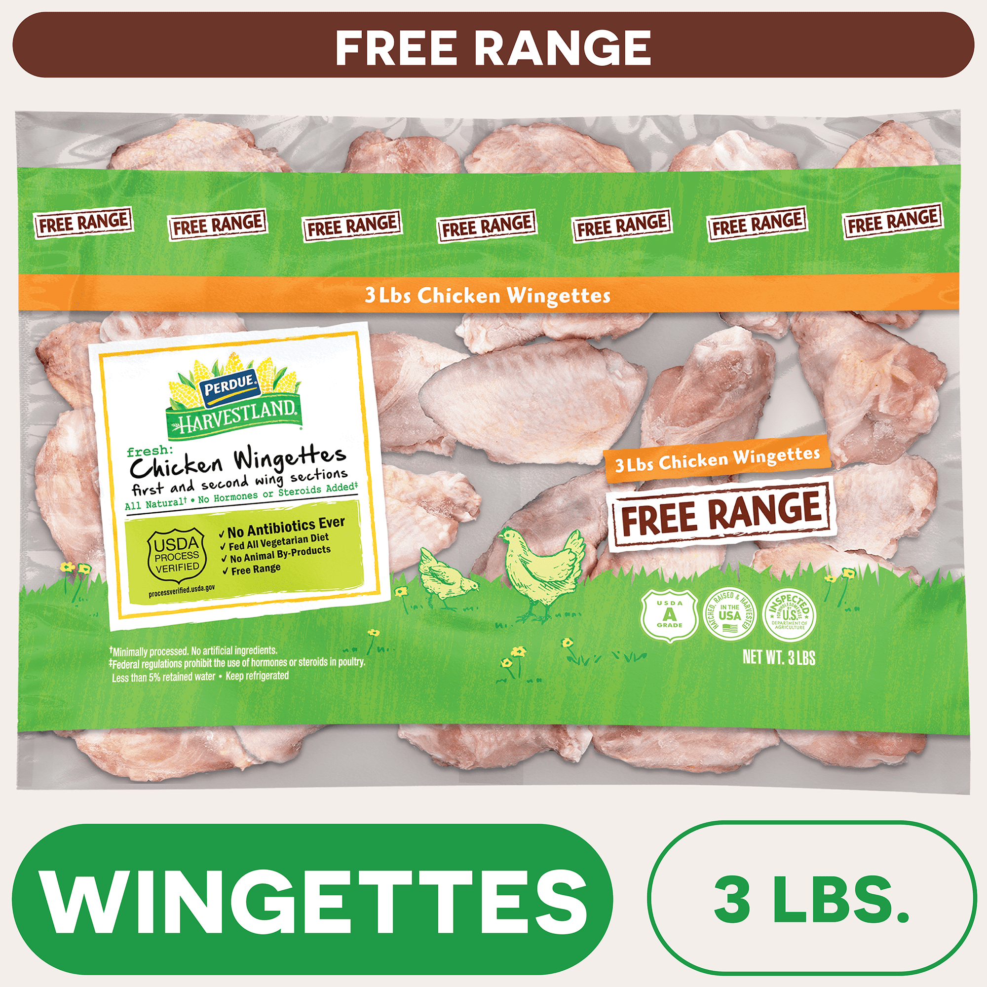 Perdue Harvestland Fresh Free Range Chicken Wingettes, 3 lbs