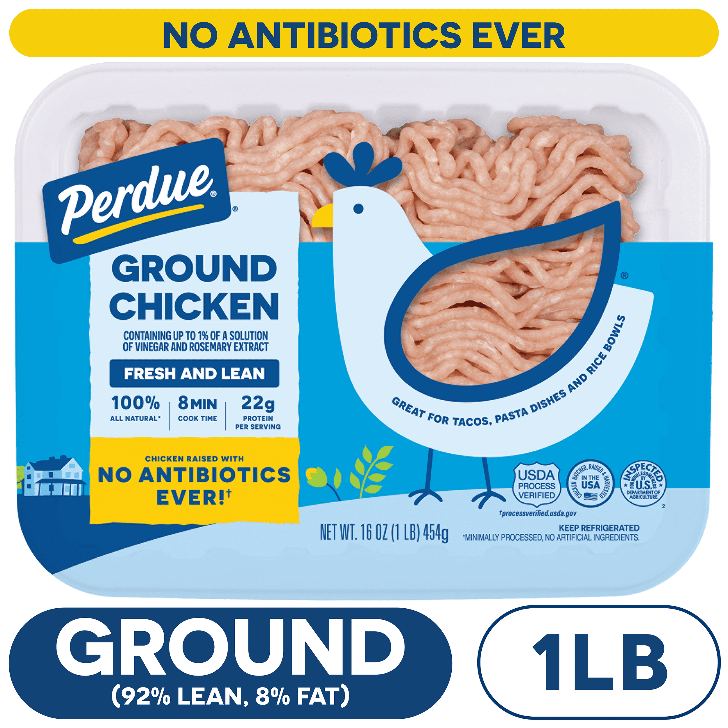 Perdue, Fresh Ground Chicken, 92% Lean 8% Fat, 22g per 4oz Svg,1 lb Tray