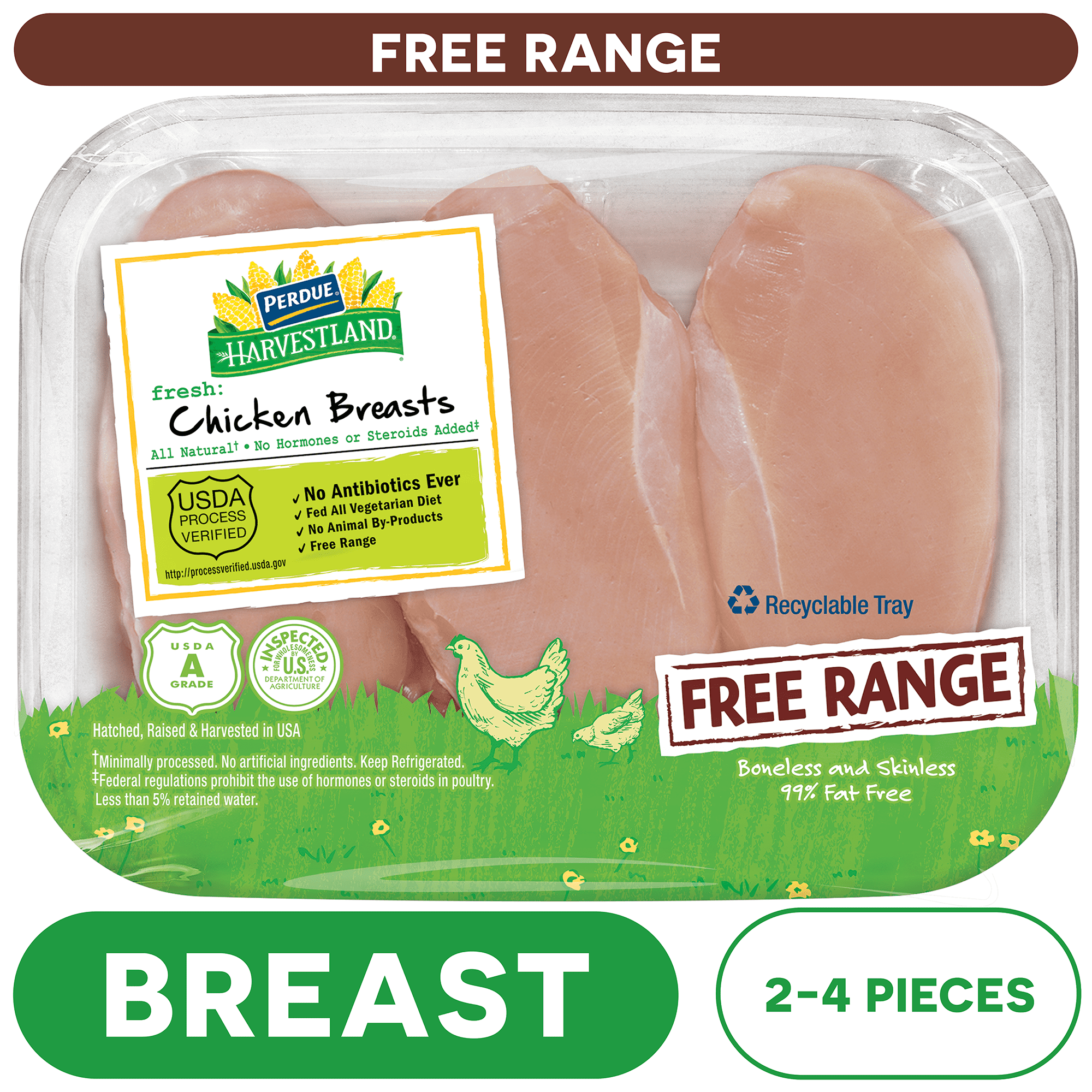 Perdue Harvestland, Free Range, Fresh Boneless Chicken Breasts, 0.8-2.9 lb. Tray