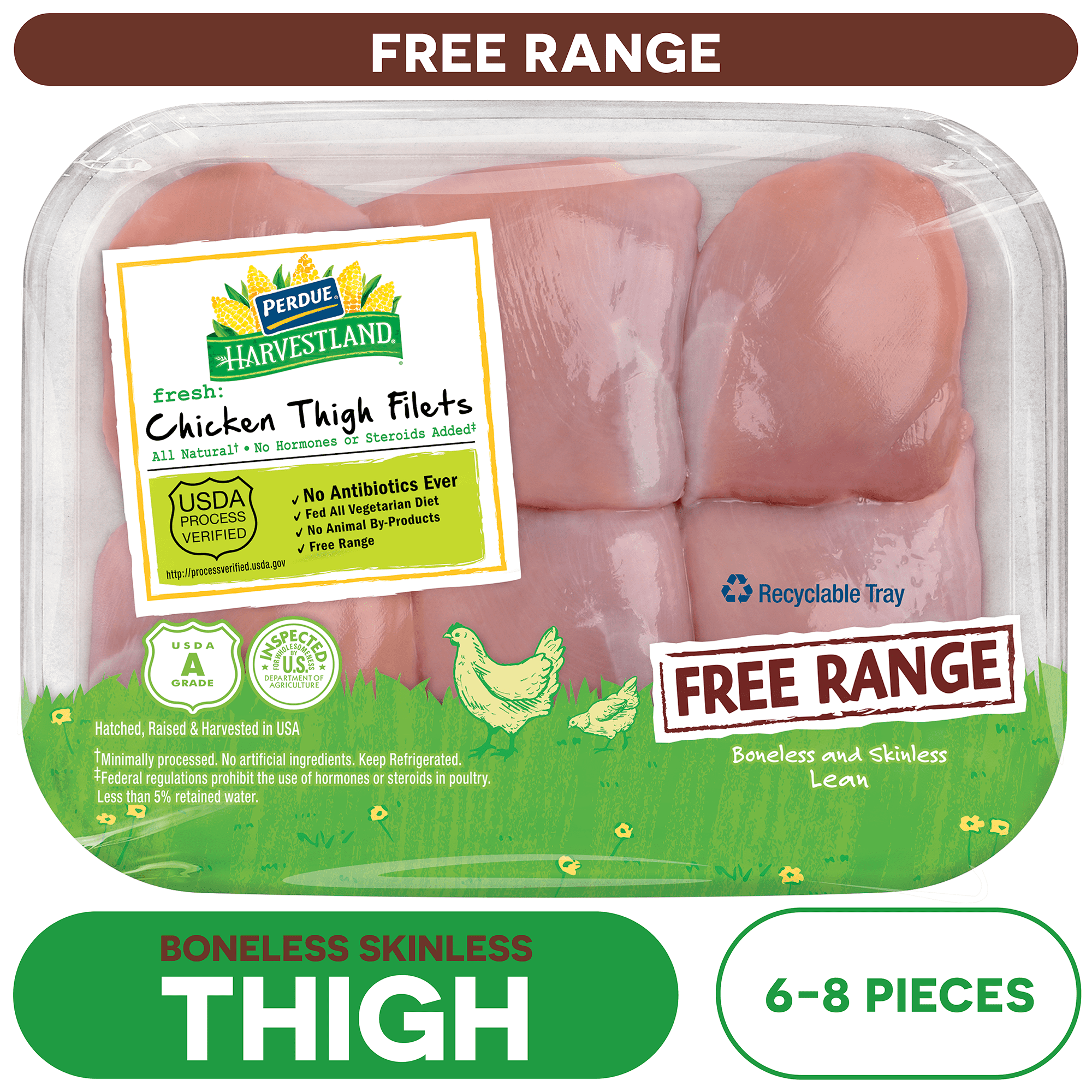 PERDUE Harvestland Free Range Fresh Boneless Skinless Chicken Thighs, 1.15-1.65 lb