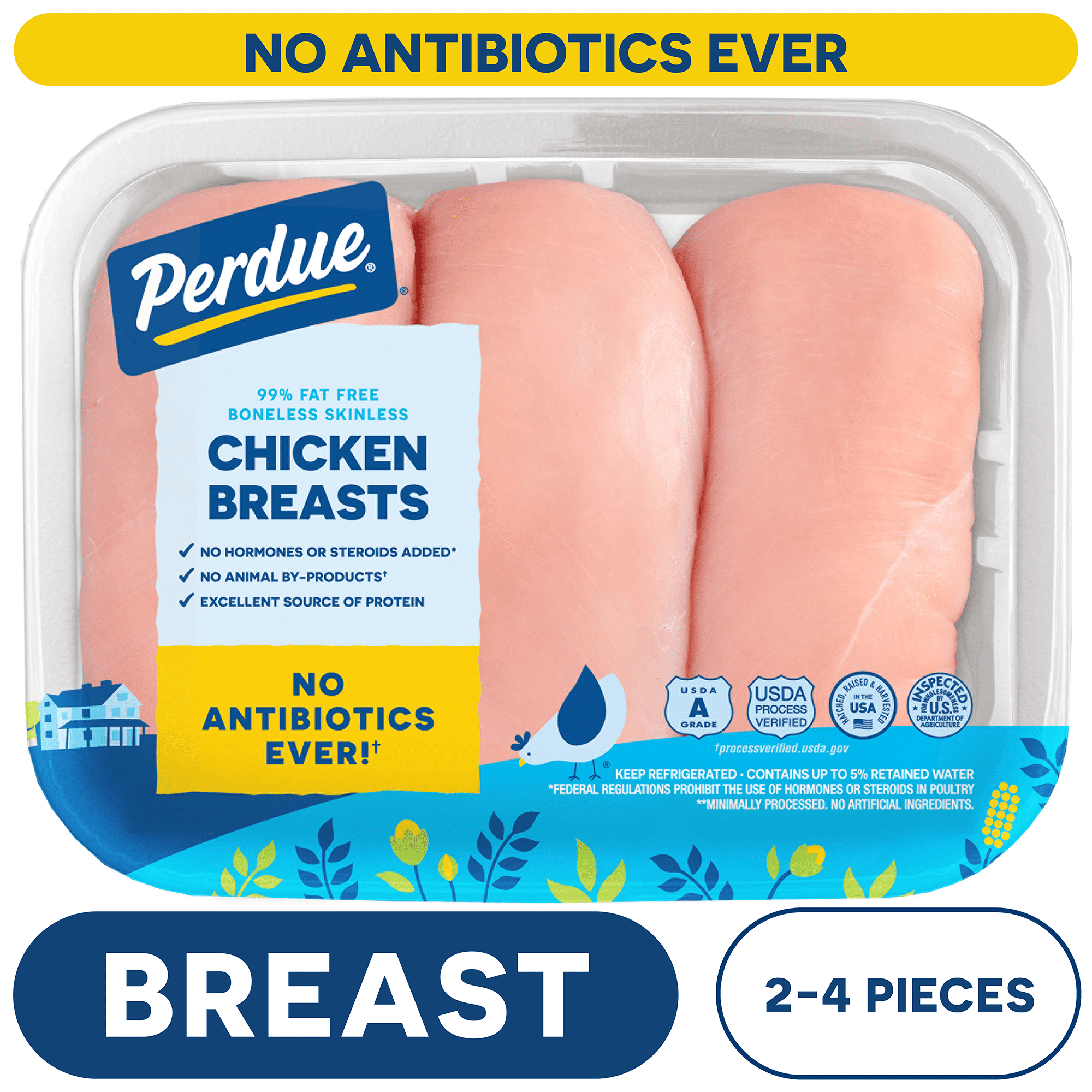 Perdue, No Antibiotics Ever, Fresh Boneless Skinless Chicken Breast, 0.70-2.90 lb. Tray