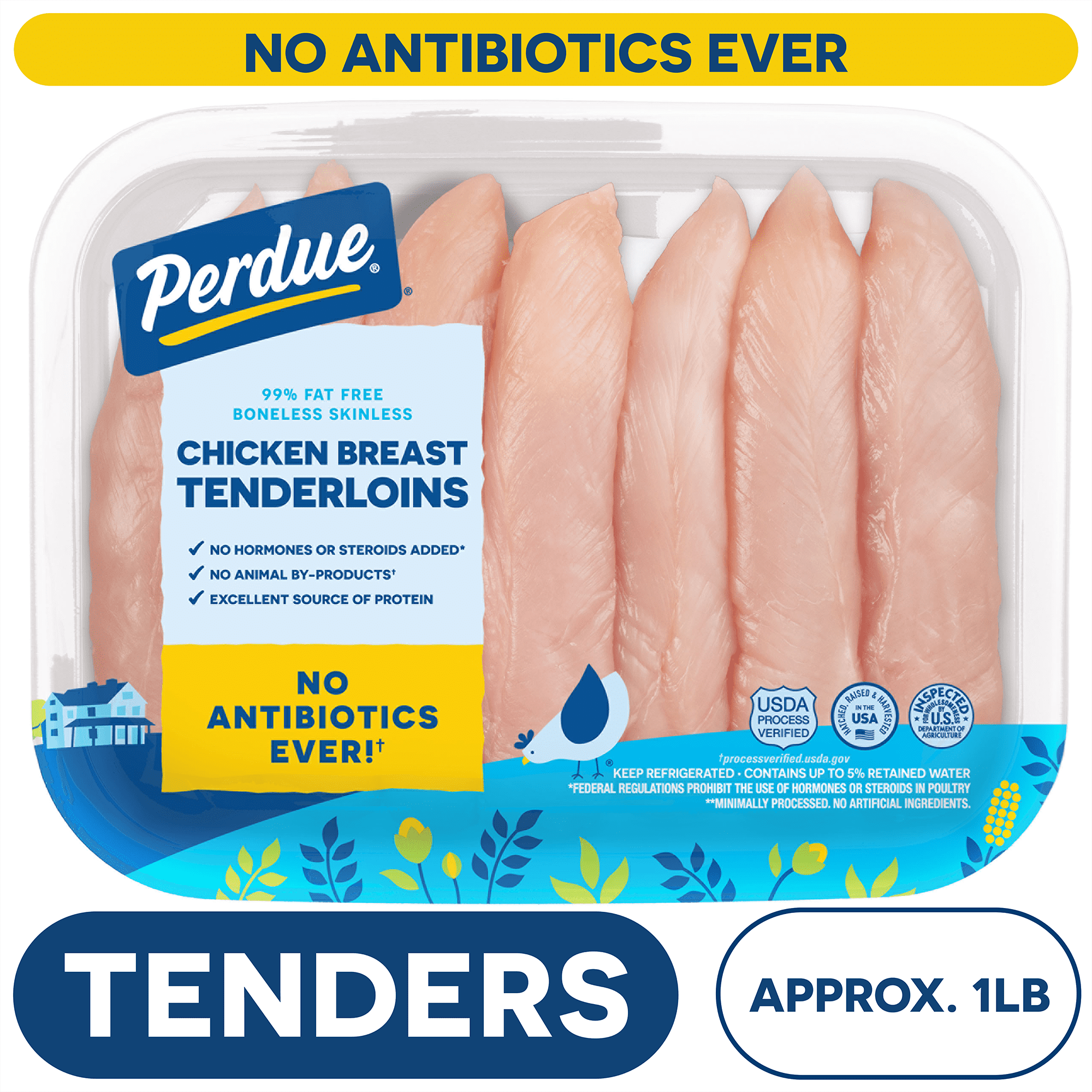 Perdue, No Antibiotics Ever, Fresh Chicken Breast Tenderloins, 0.7-2.2 lbs. Tray
