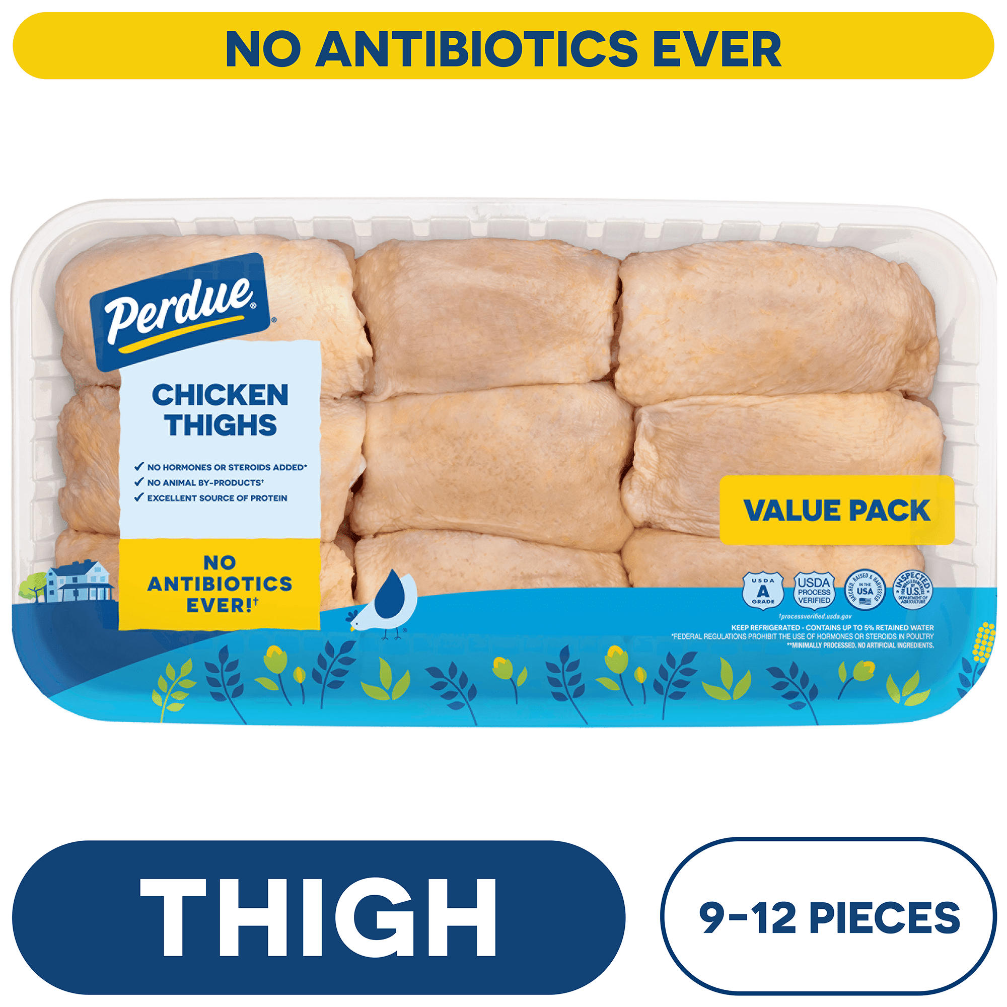 Perdue, No Antibiotics Ever, Fresh Chicken Thighs, 3.6-7.1 lb. Tray