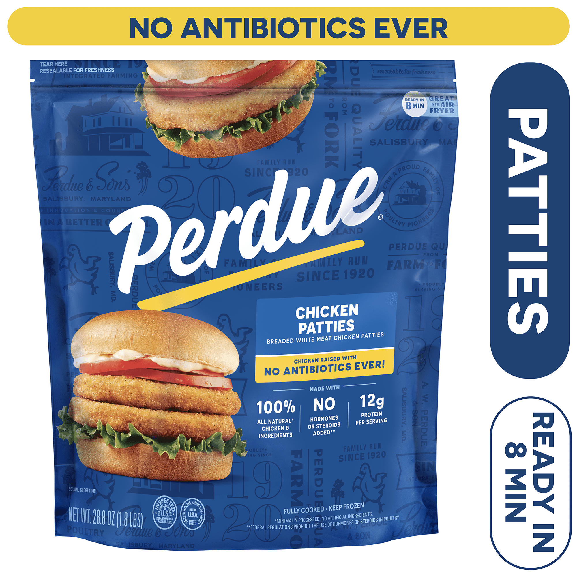 PERDUE , No Antibiotics Ever, Frozen, Breaded Chicken Breast Patties, 28.8 oz