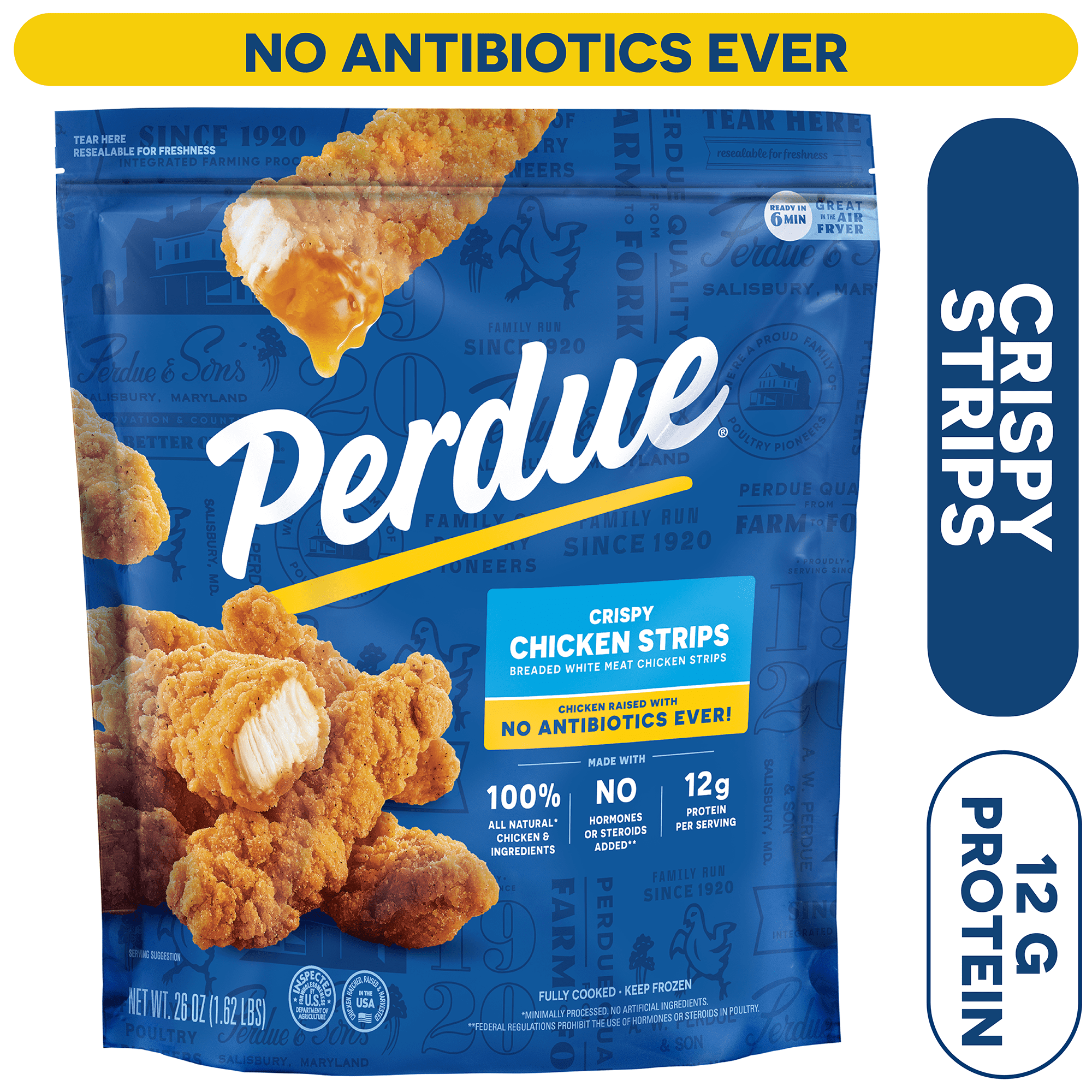 Perdue, No Antibiotics Ever, Frozen Crispy Breaded Chicken Breast Strips, 26 oz.