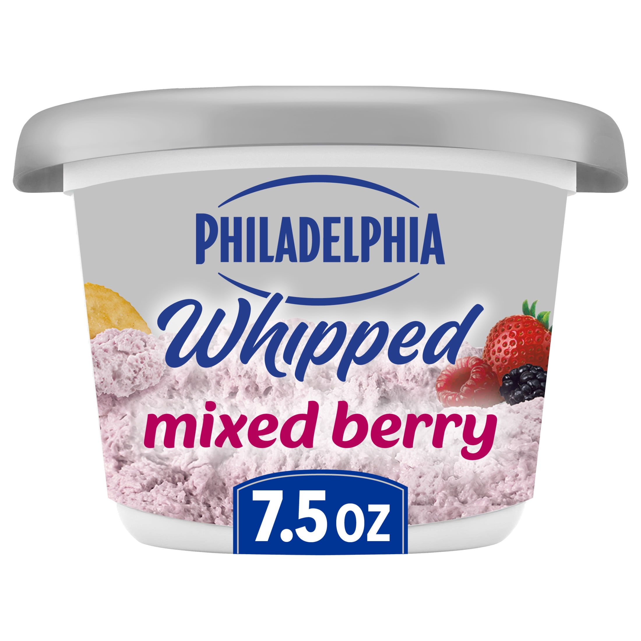 Philadelphia Whipped Flavored Cream Cheese Spread, 1 Tub, for Smooth, Spreadable Mornings, Mixed Berry Natural Flavor with Other Natural Flavor, No Artificial Preservatives, Flavors or Dyes, 7.5 oz