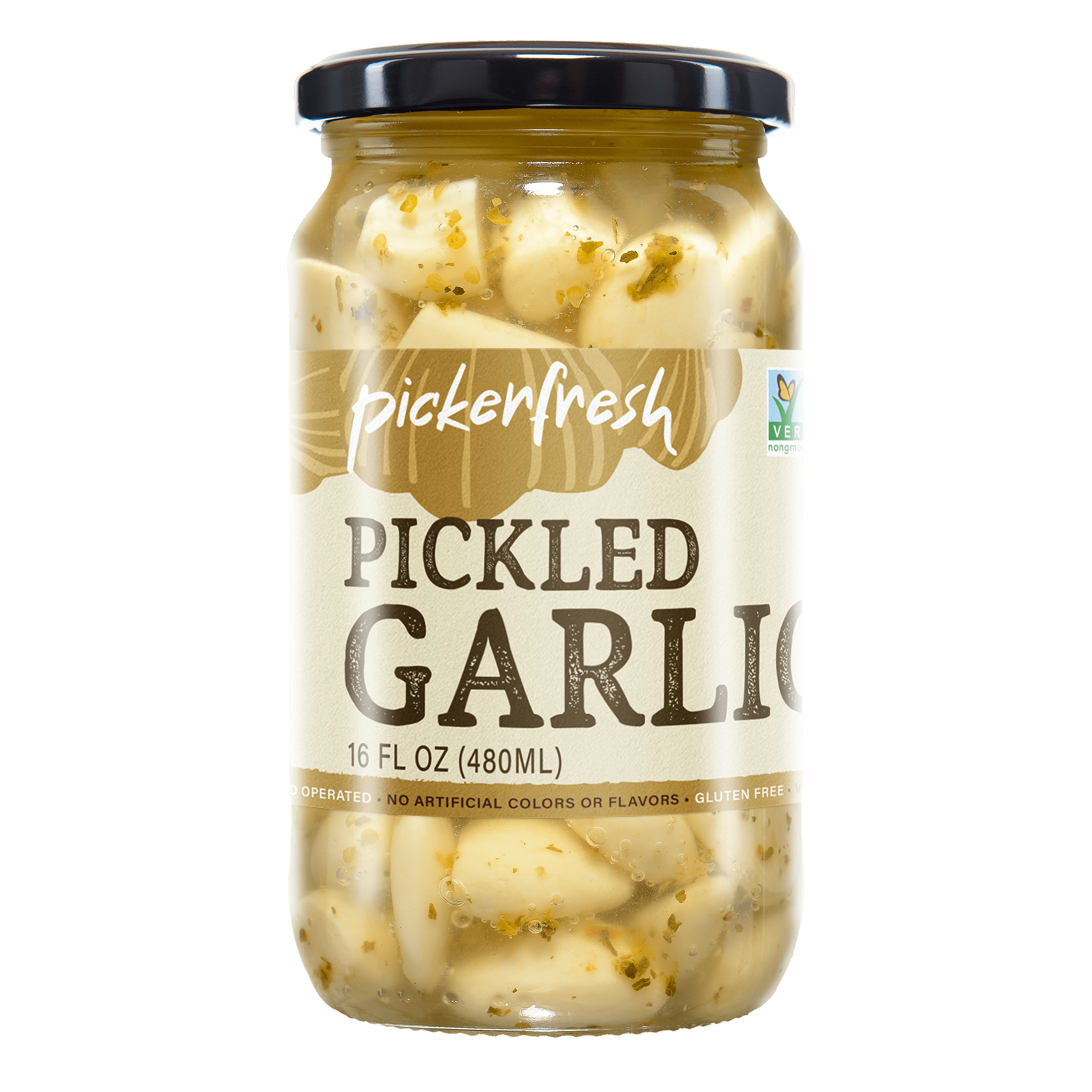 Pickerfresh Pickled Garlic, 16oz Glass Jar, 1 count