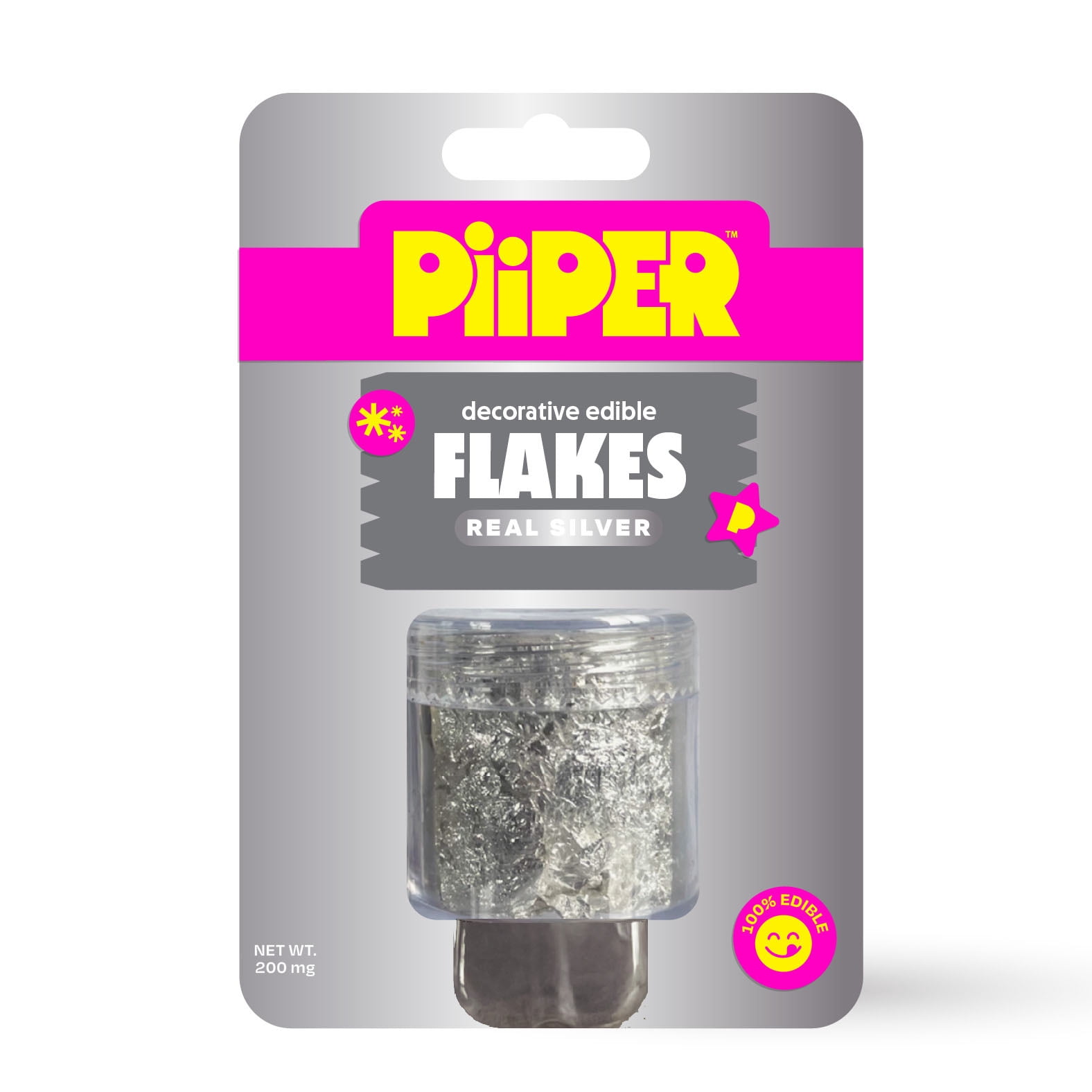 Piiper Edible Decorative Silver Flakes, Real silver flakes 100% edible Food grade