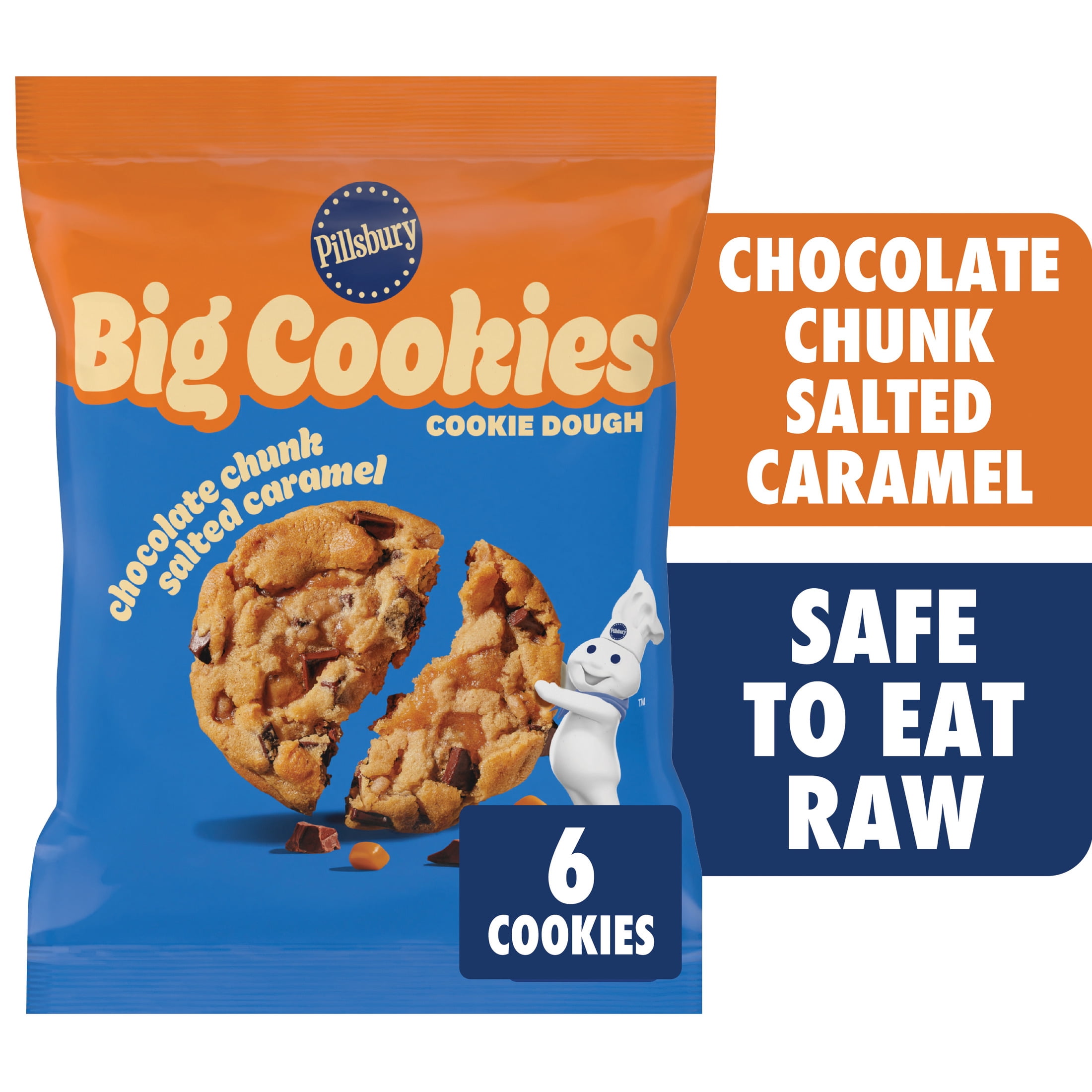 Pillsbury Big Cookies, Chocolate Chunk Salted Caramel Cookie Dough, 6 Count, 14 oz