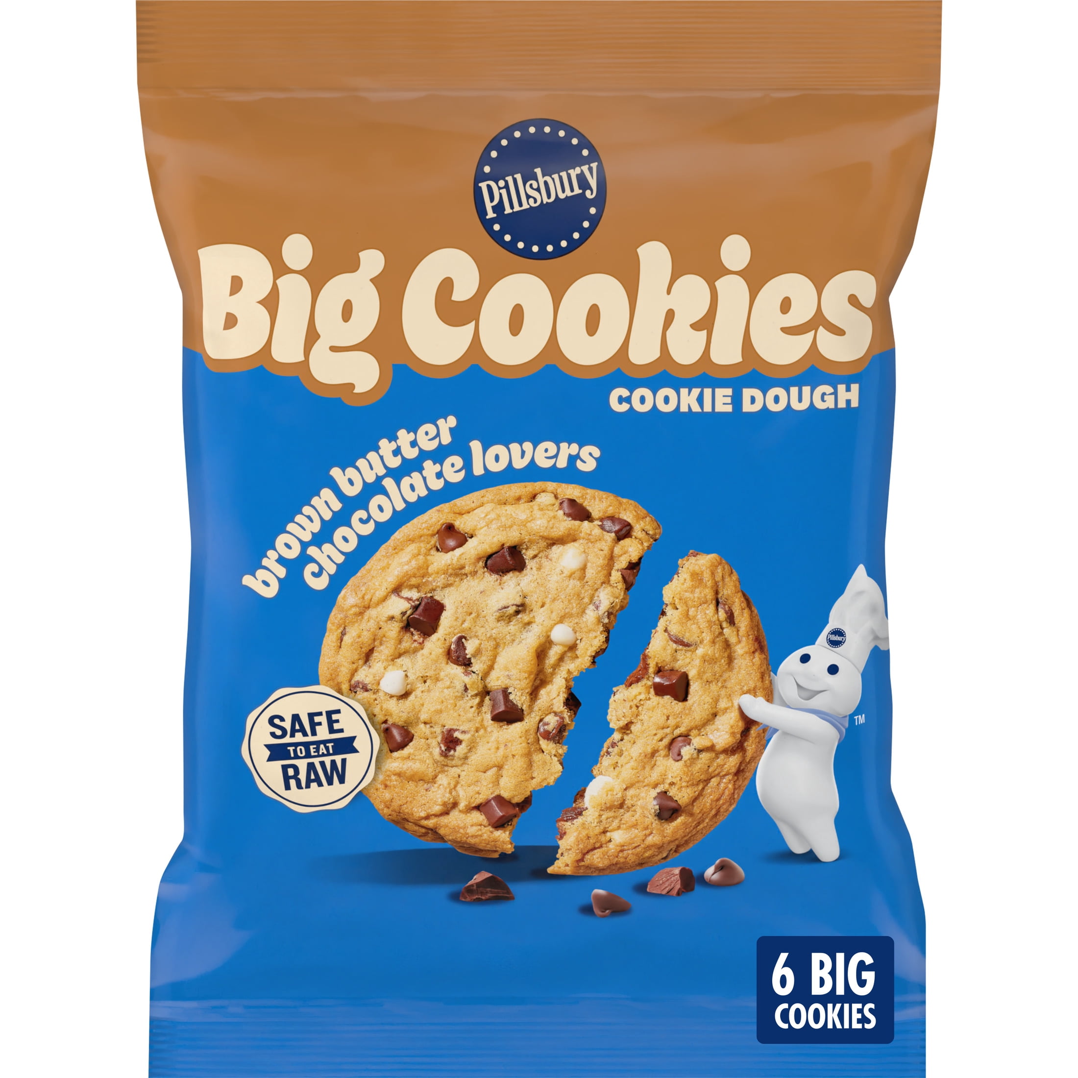 Pillsbury Ready to Bake! Brown Butter Chocolate Lovers Cookie Dough, 6 Big Cookies, 14 oz