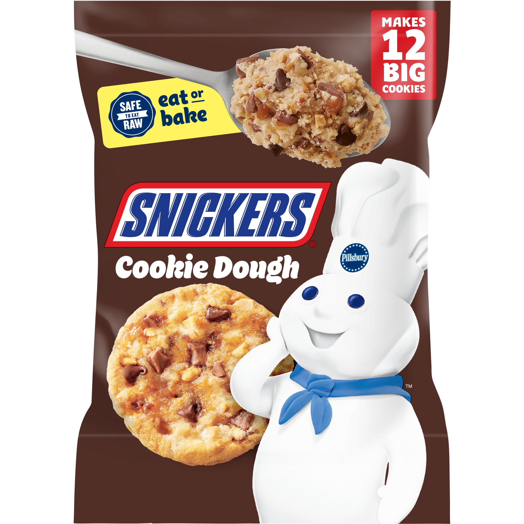 Pillsbury Ready to Bake! Cookie Dough, Made with SNICKERS Bars, 12 Big Cookies, 14 oz
