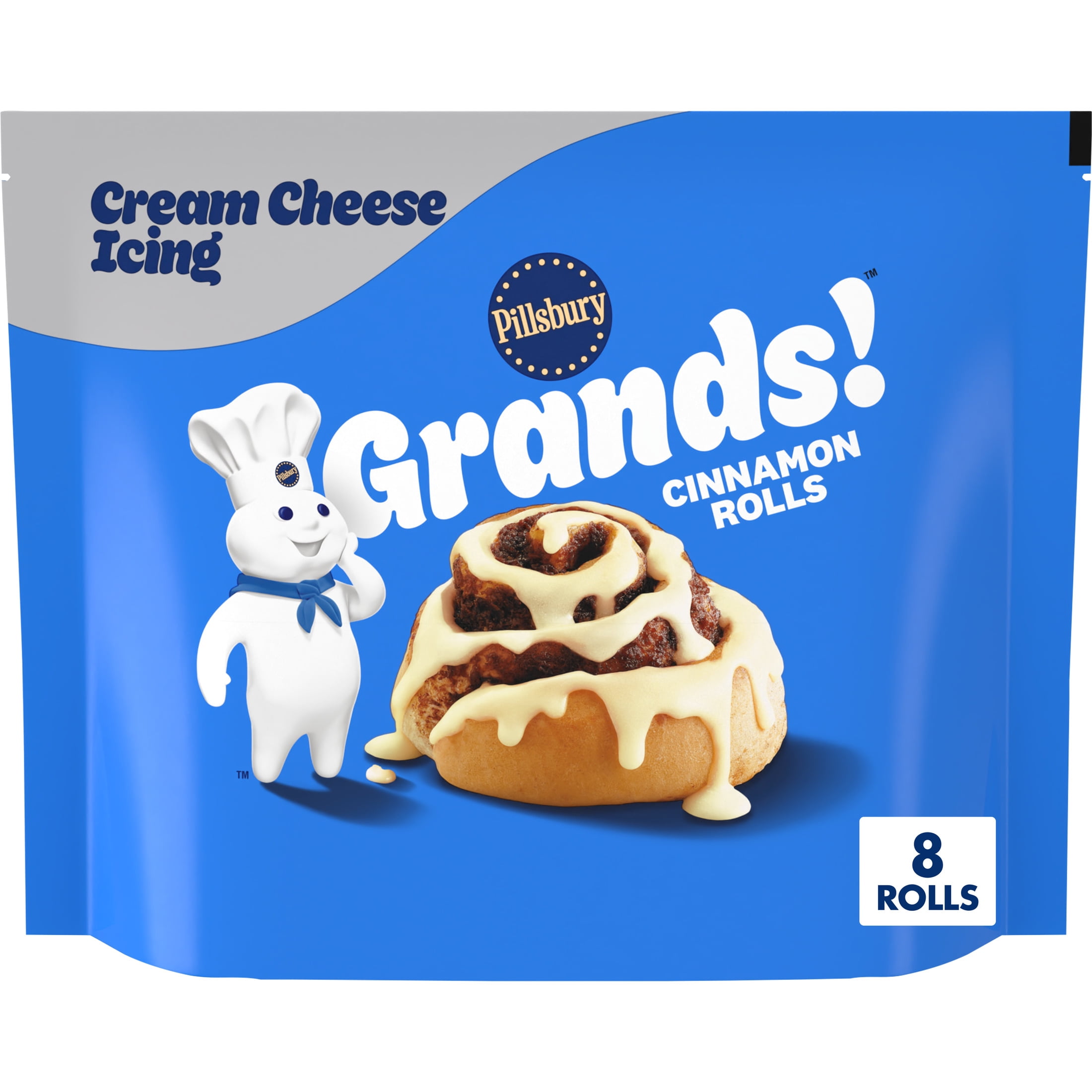 Pillsbury Grands! Cinnamon Rolls with Cream Cheese Icing, Frozen Dough, 8 Ct, 30.5 oz