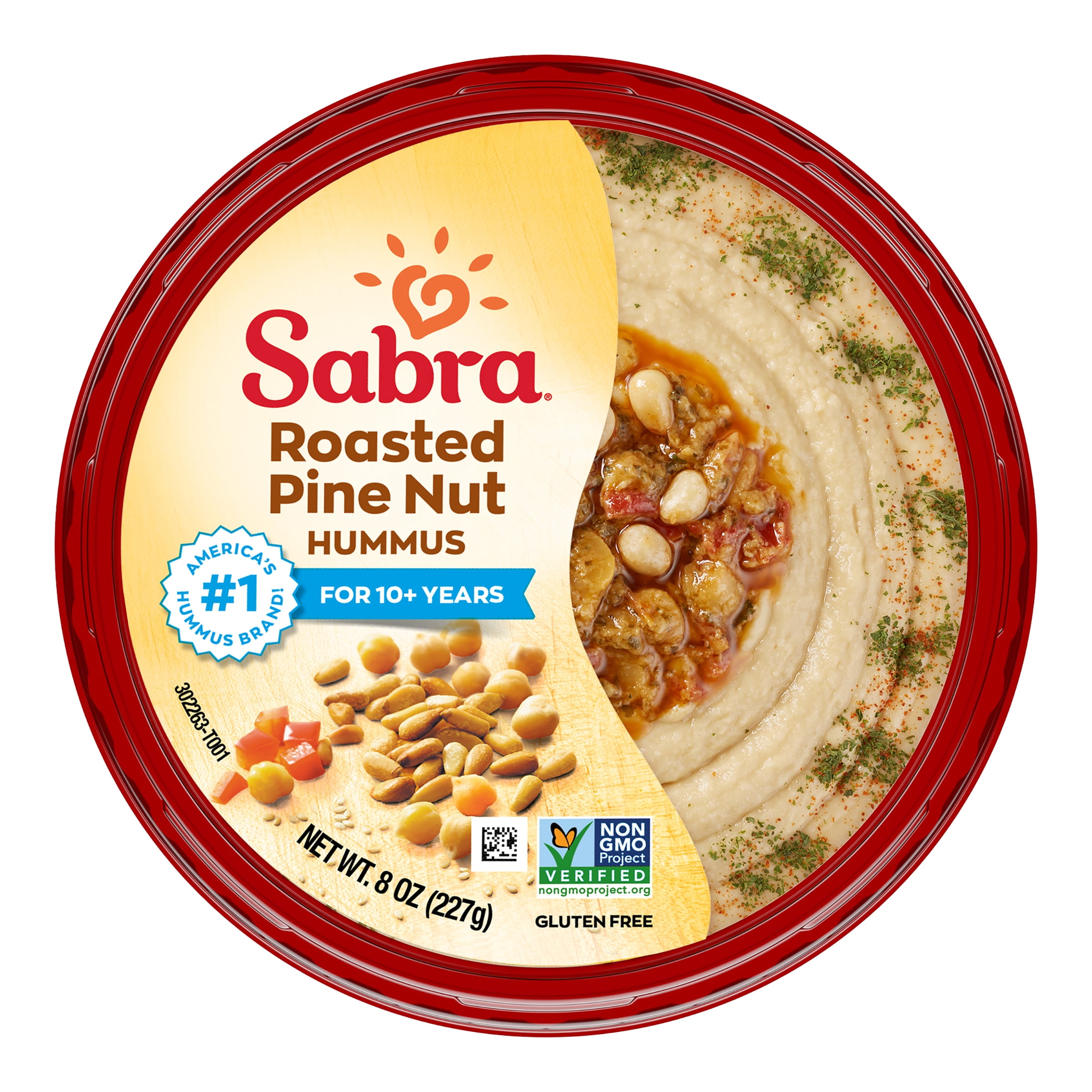 Sabra Roasted Pine Nut Fresh Hummus Dip, Non-GMO, Gluten Free, Vegan Hummus Spread, 8oz Tub