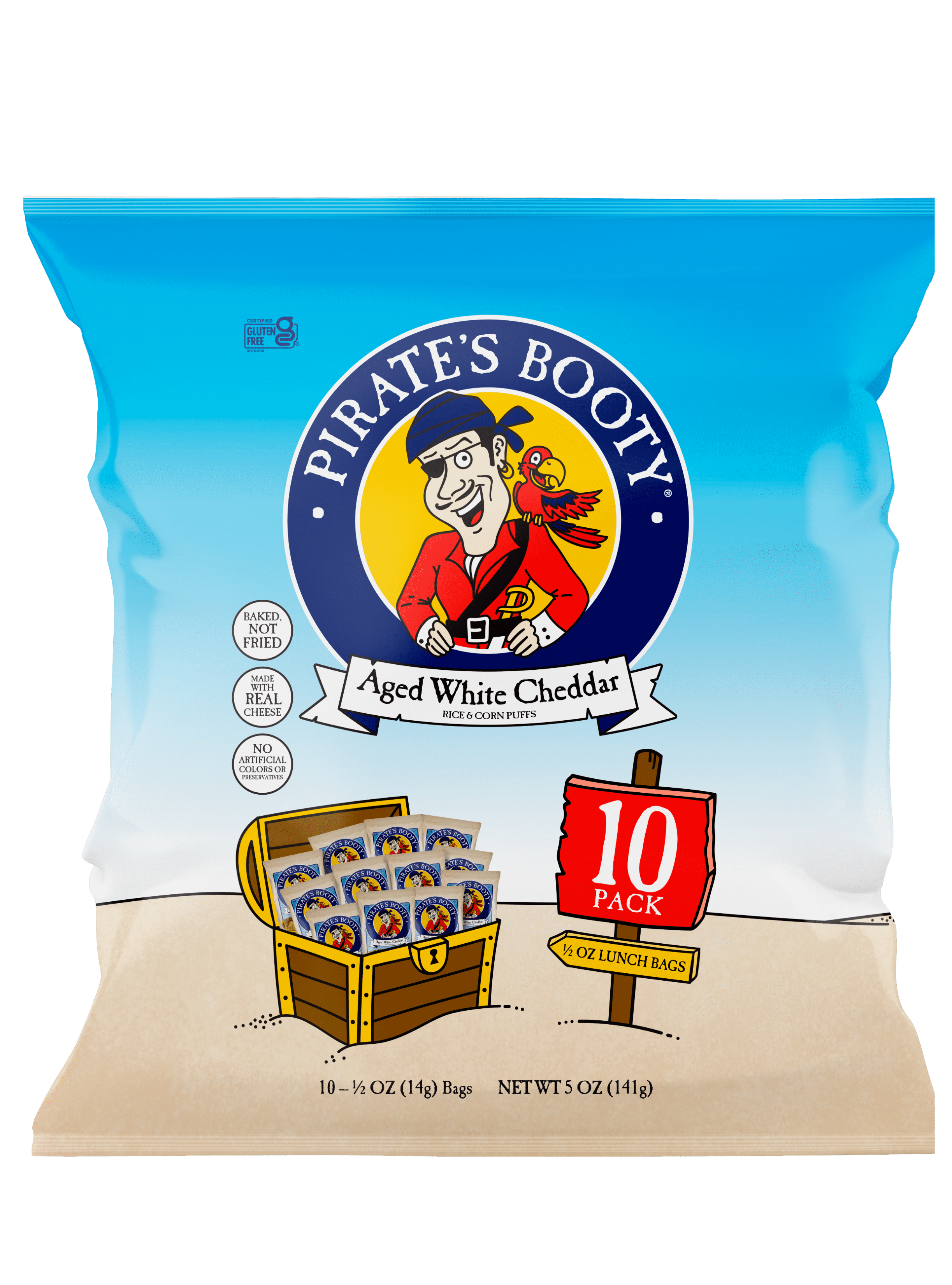 Pirate's Booty Gluten-Free Aged White Cheddar Puffs, 0.5 oz, 10