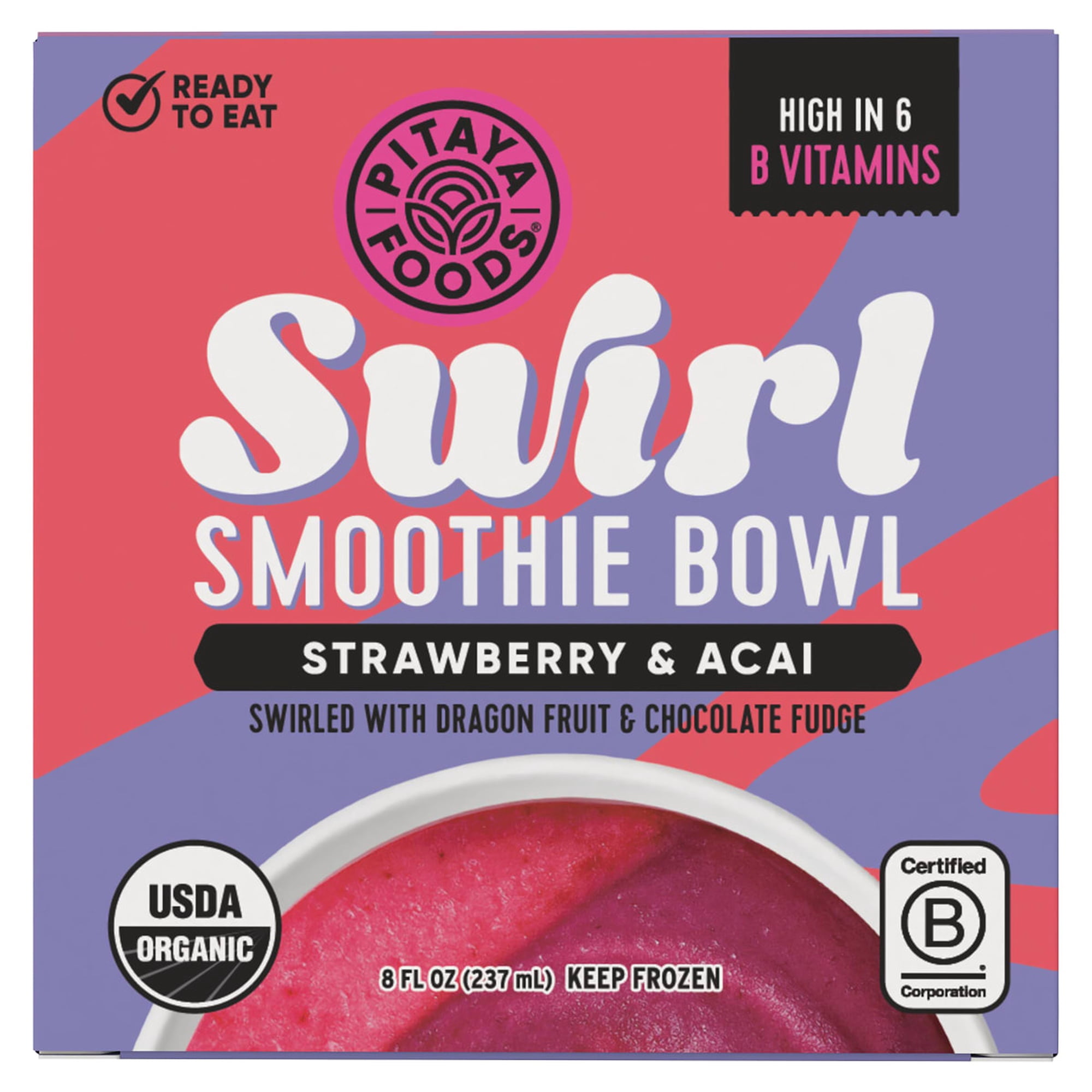 Pitaya Foods Acai and Strawberry Swirl Smoothie Bowl, 8 fl oz