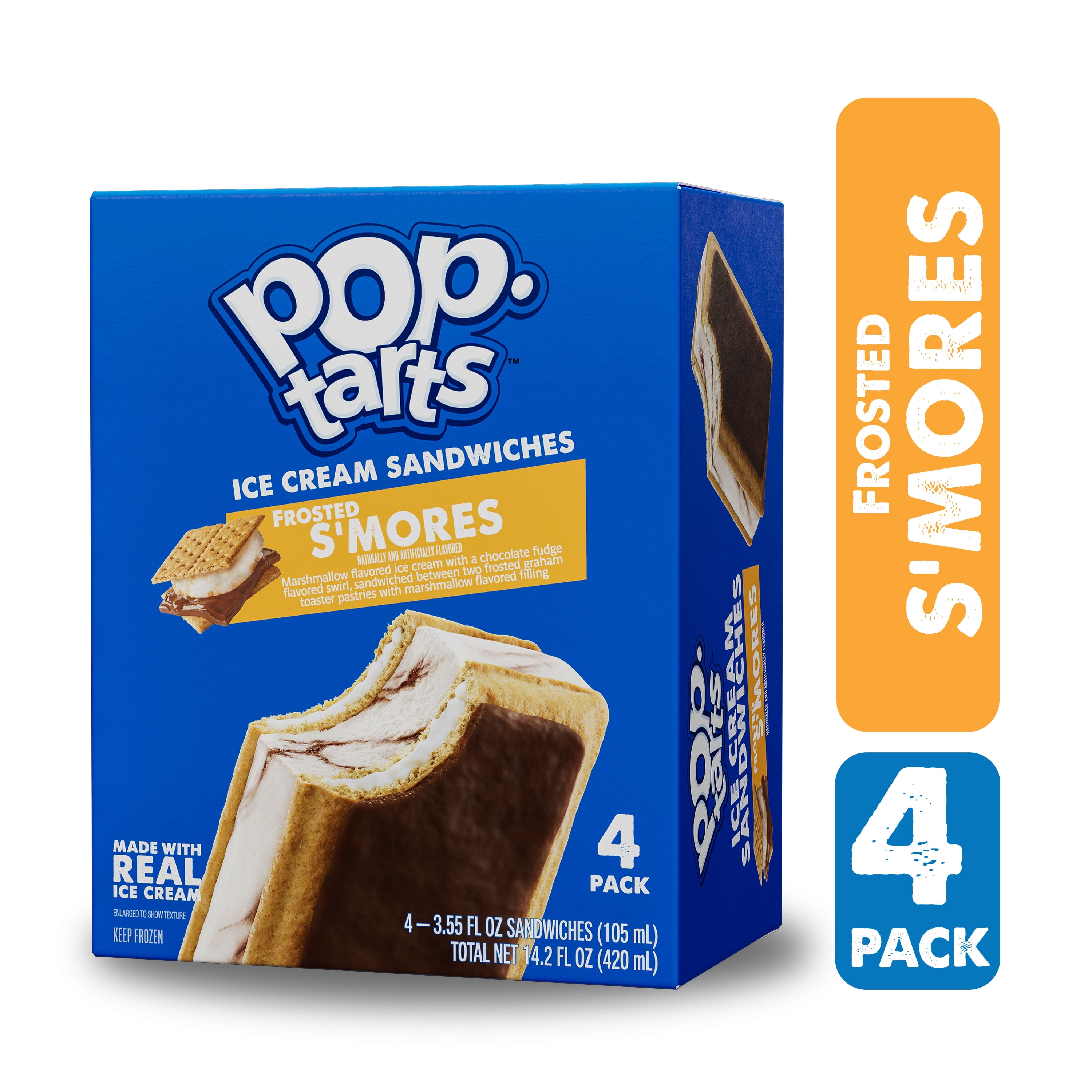 Pop-Tarts S'mores Ice Cream Sandwiches, 3.55 fl oz, 4 pack (Frozen)