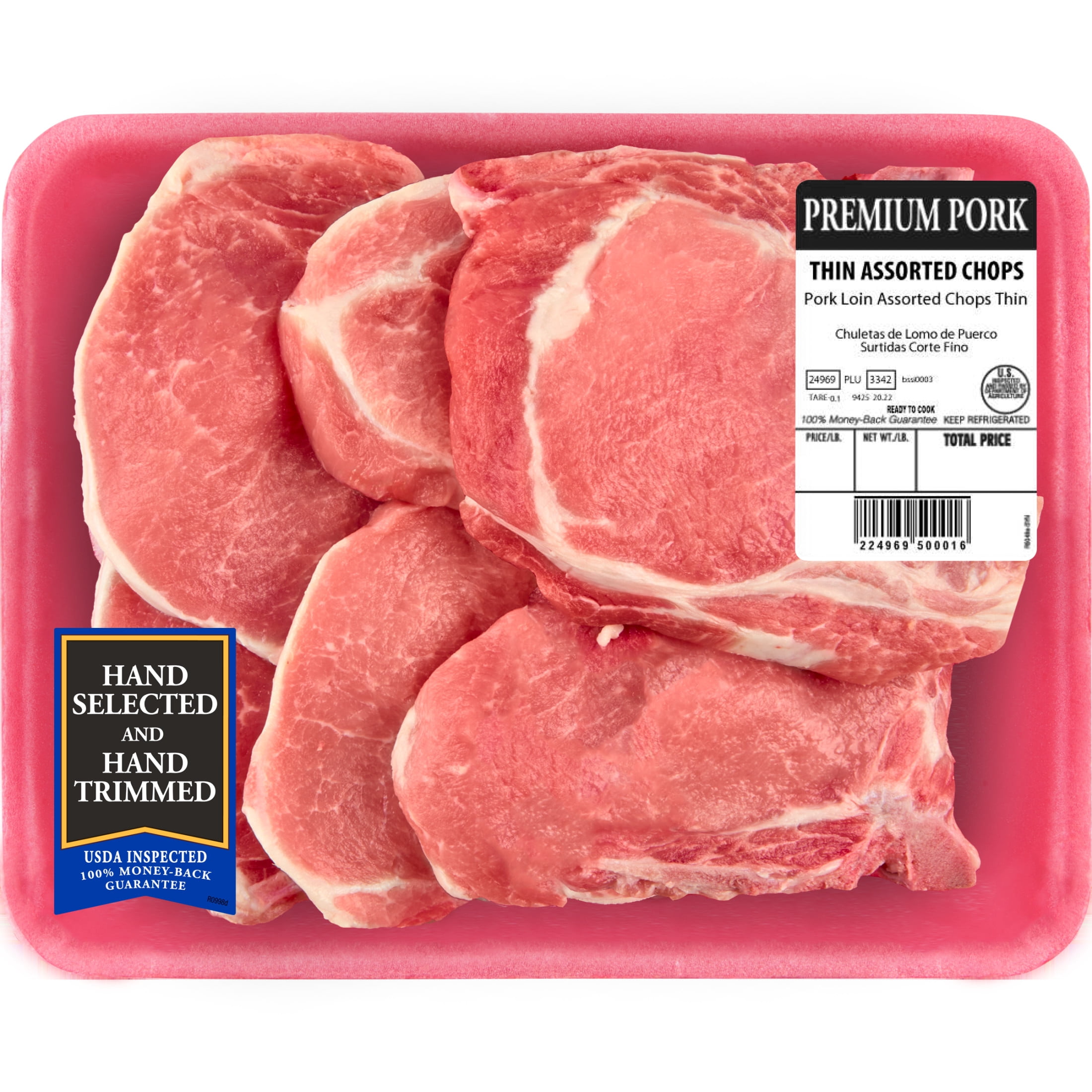 Pork Assorted Loin Chops Thin Bone-In, 6 count, 1.97 - 4.25 lb Tray