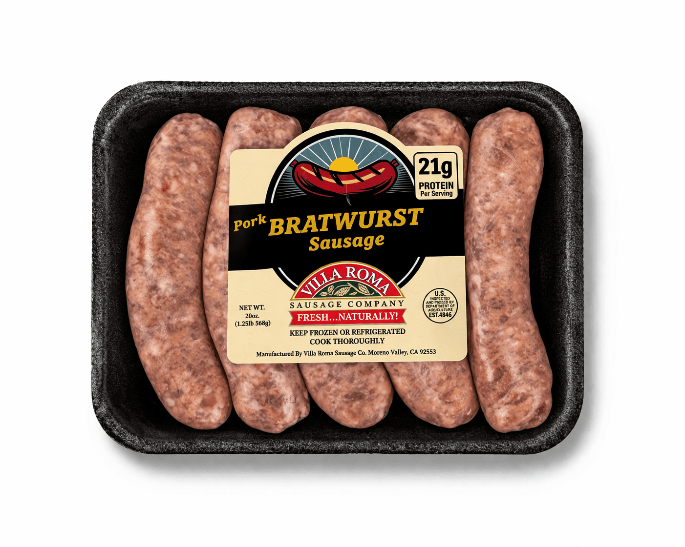 Villa Roma Pork Bratwurst Sausage Fresh