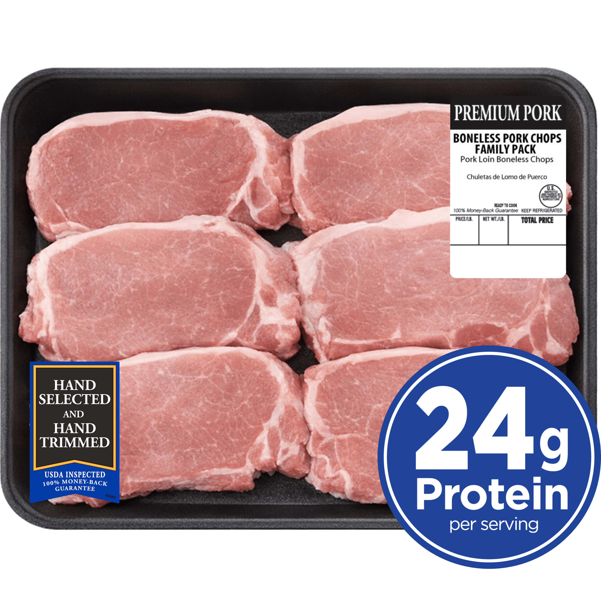 Pork Loin Chops, Boneless, Family Pack, 6 count, 1.56 - 3.23 lb Tray