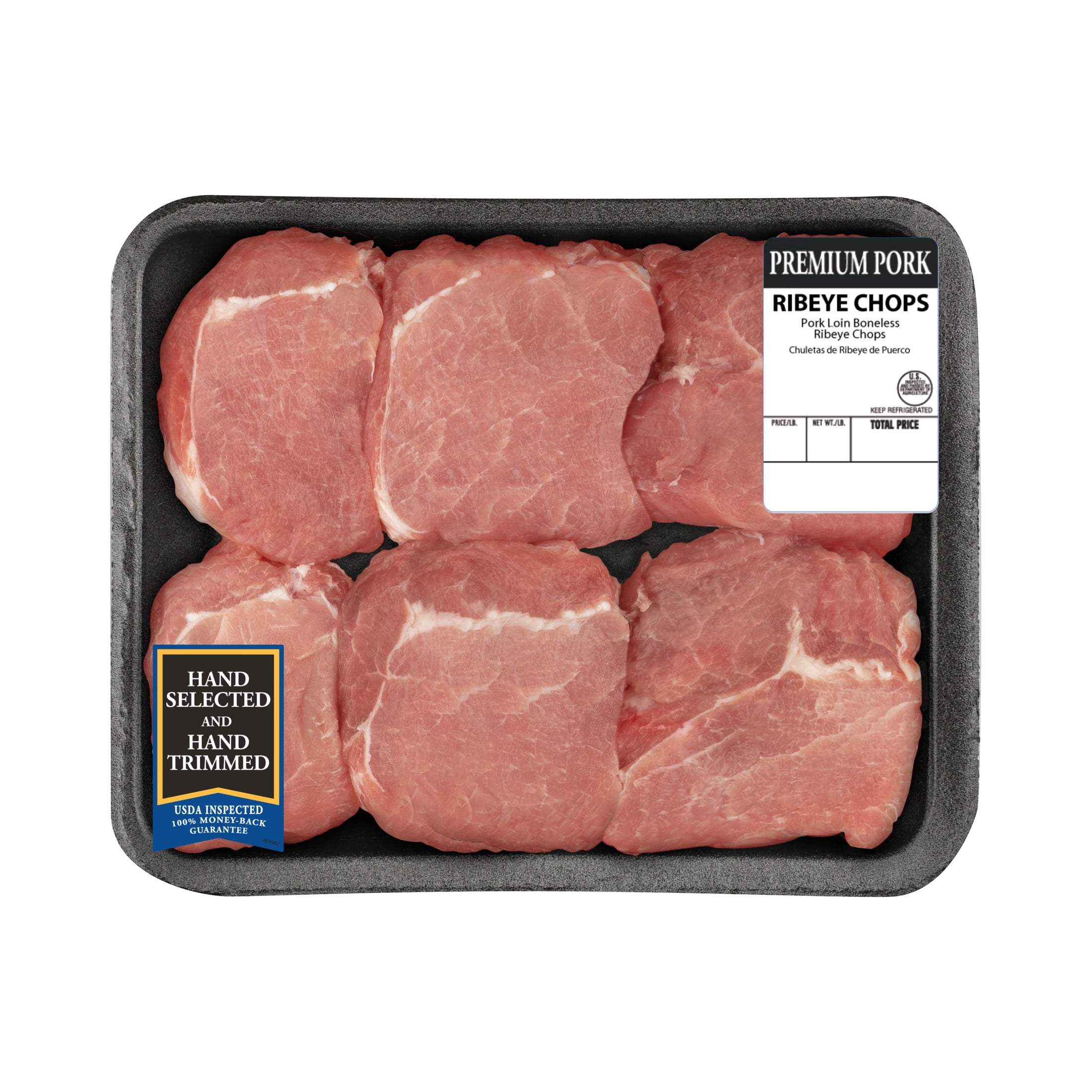 Pork Loin Ribeye Chops, Boneless, 6 count, 1.62 - 3.5 lb Tray