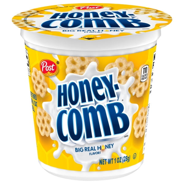 Post Honeycomb Cereal Cup, Honey Flavored Crunchy Breakfast Cereal, Single Serve On-the-Go Snack, 1 oz cup