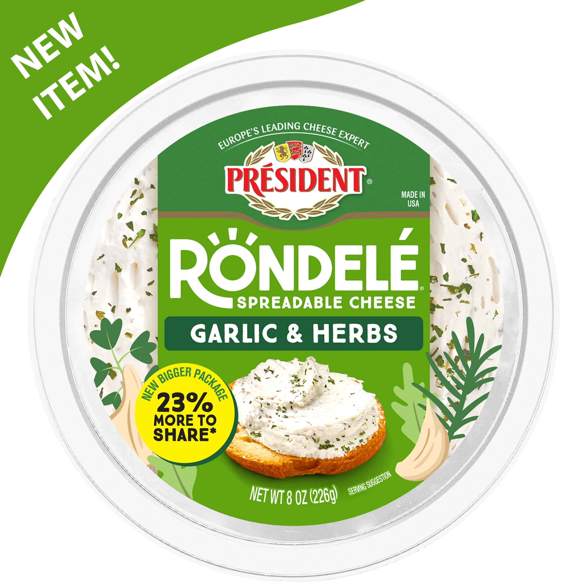 President Rondele Garlic & Herbs Cheese Spread, 8 oz Tub (Refrigerated)