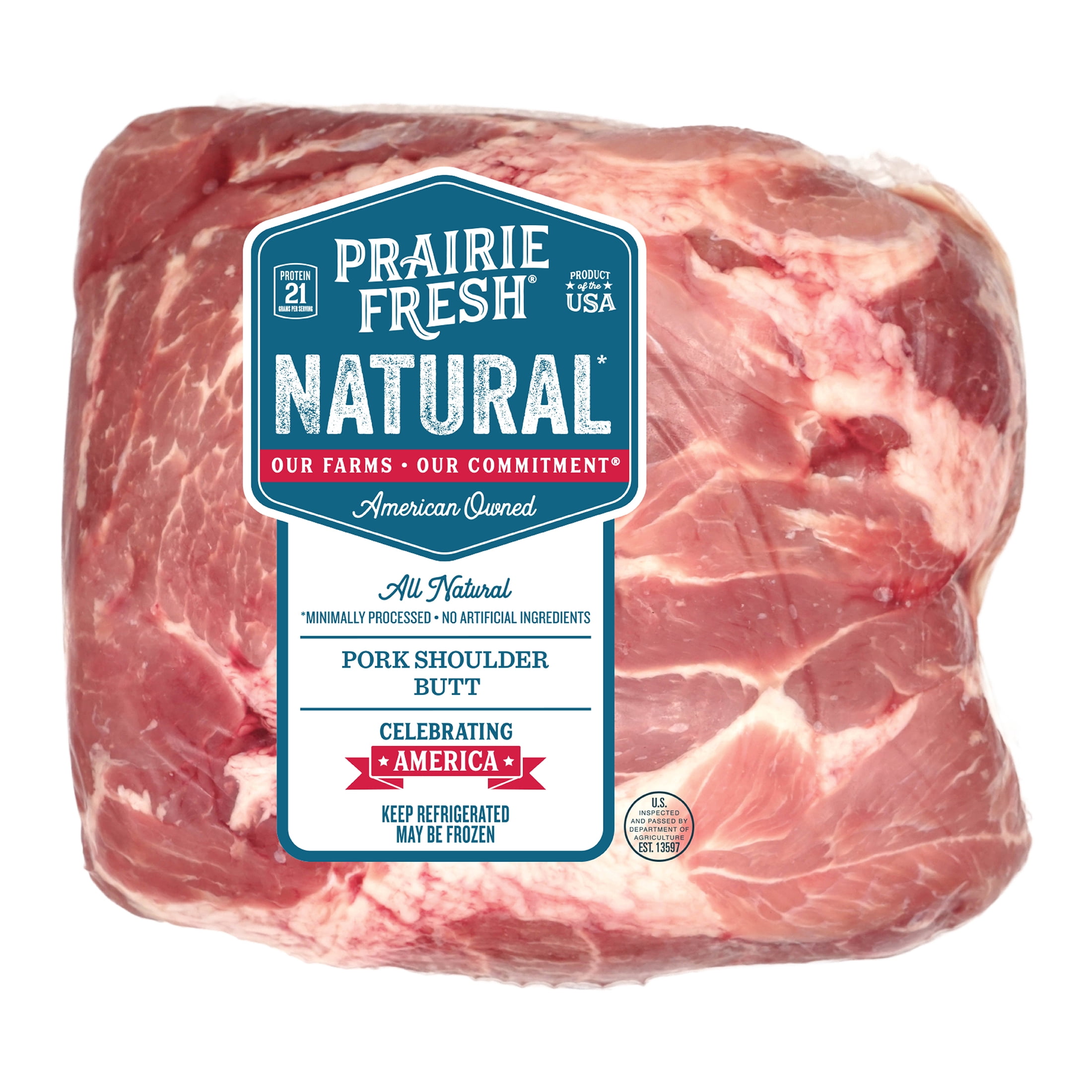 Prairie Fresh Natural Fresh Pork Shoulder Butt Roast, Bone-in, 6.4- 10.8 lb, 21g of protein per 4oz serving