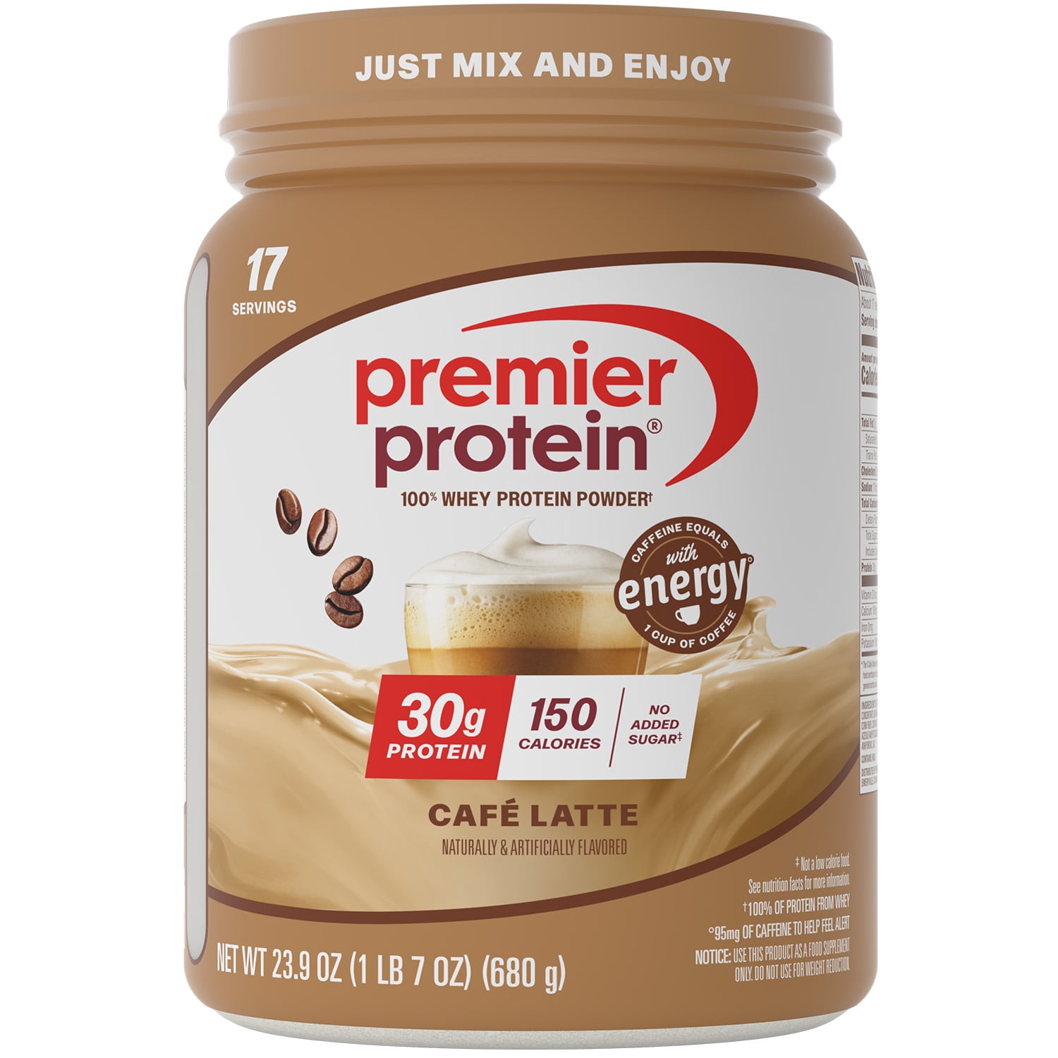 Premier Protein 100% Whey Protein Powder, Caf Latte, 30g Protein, 23.9 oz, 1.5lb