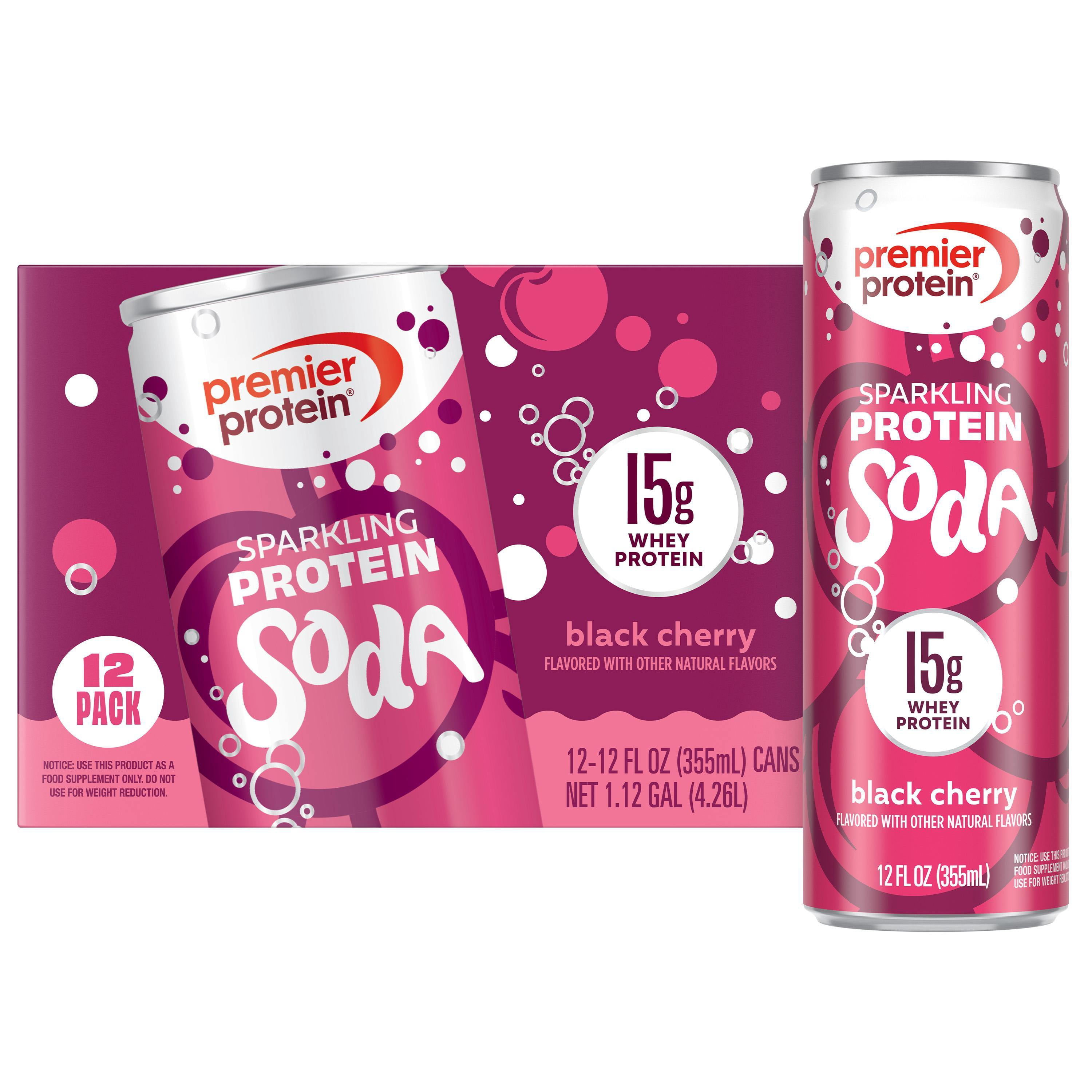 Premier Protein, Sparkling Protein Soda, 15g Protein, Black Cherry, 12 Fl Oz, 12 Ct