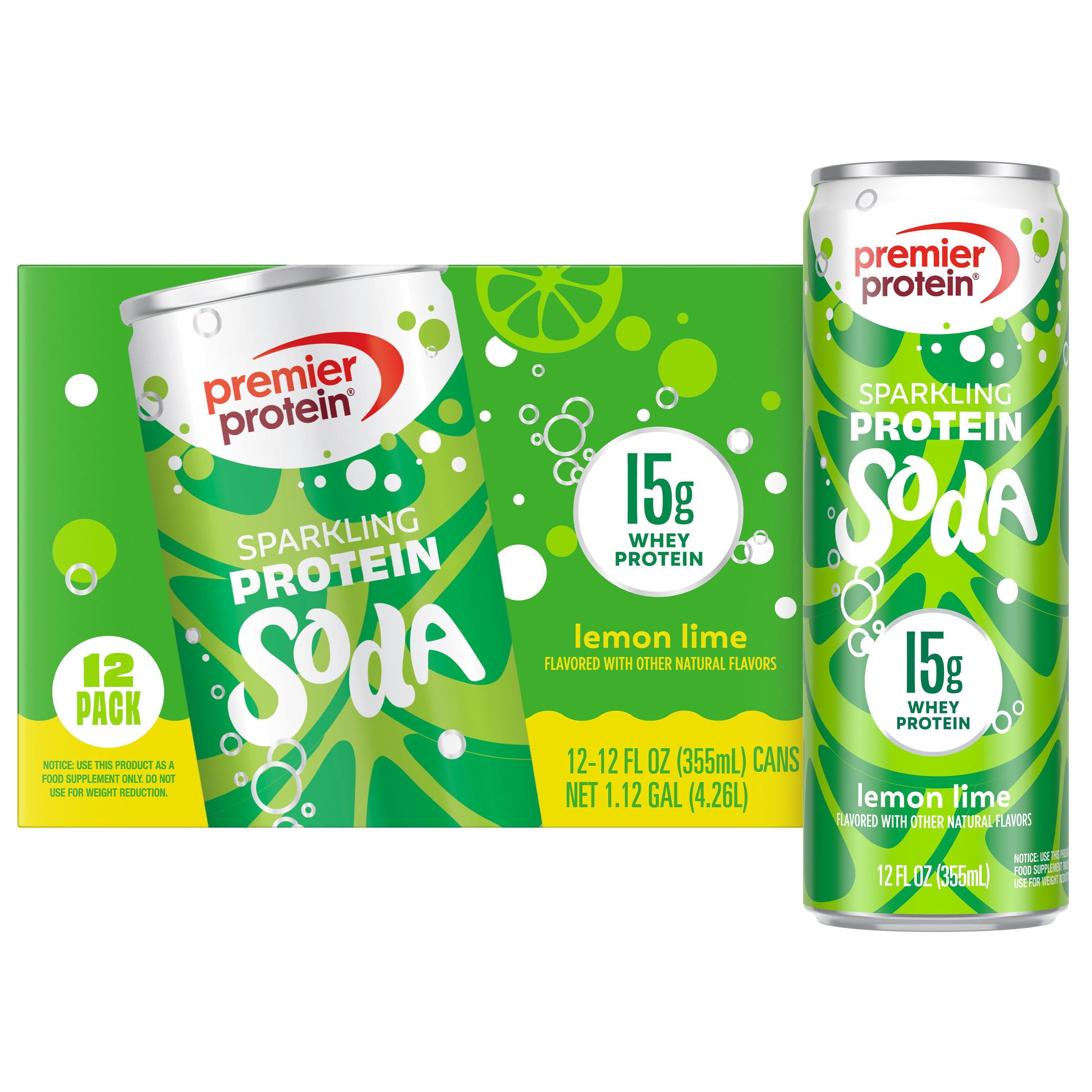 Premier Protein, Sparkling Protein Soda, 15g Protein, Lemon Lime, 12 Fl Oz, 12 Ct