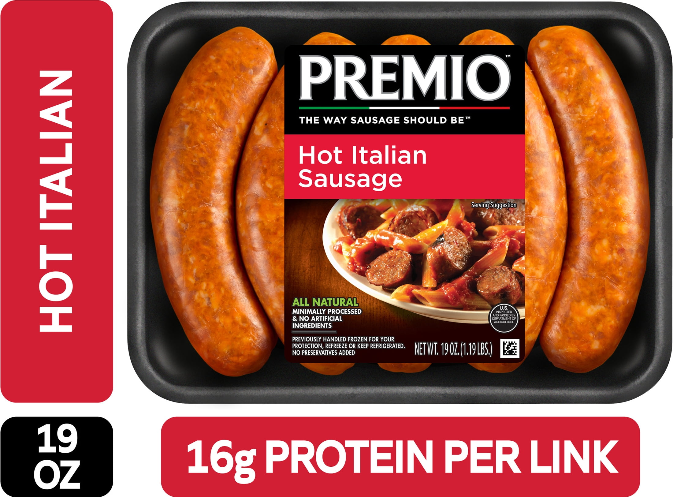 Premio Hot Italian Pork Sausage Links, 19 oz, 5 Count Refrigerated