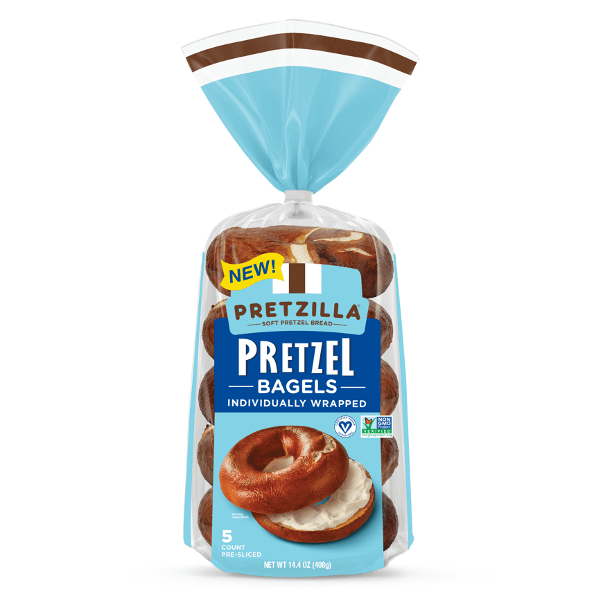 Pretzilla Soft Pretzel Bagels, Individually Wrapped, Vegan, Non-GMO, 14.4oz, 5 Count