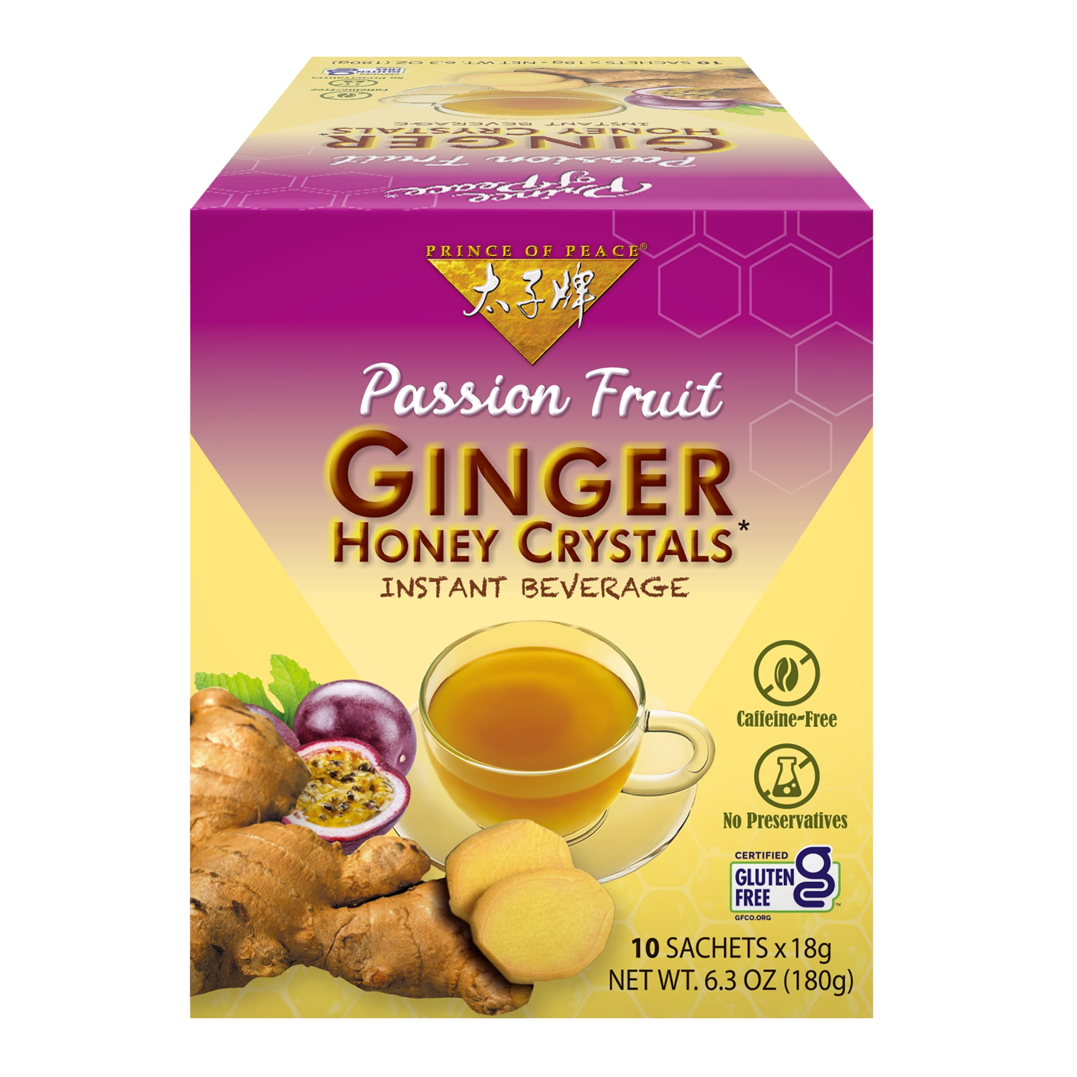 Prince of Peace Ginger Tea Honey Crystals Passion Fruit, 10 Count